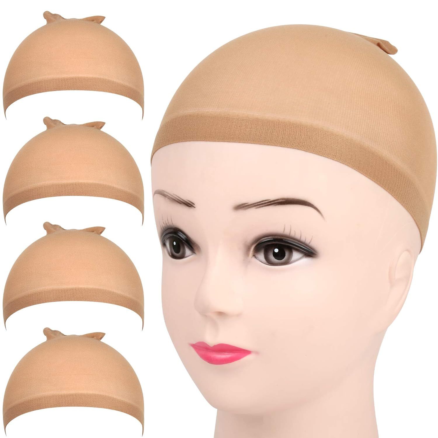 4 pieces Light Brown Stocking Wig Caps Stretchy Nylon Wig Caps or Women - Image 1