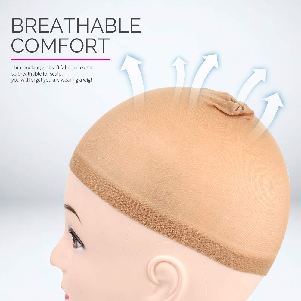 4 pieces Light Brown Stocking Wig Caps Stretchy Nylon Wig Caps or Women - Image 5