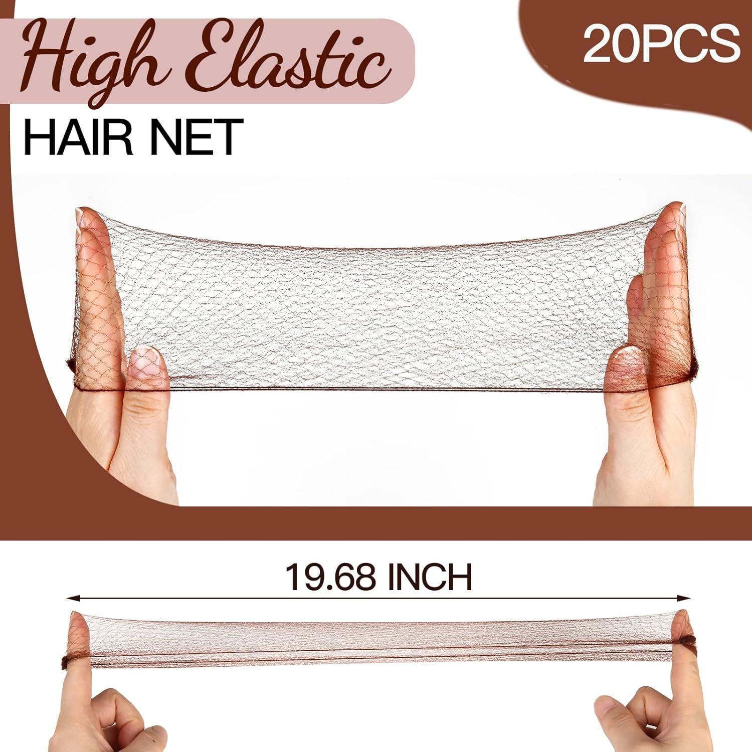 Hair Accessories Set: 20PCS Mesh Hair Nets Invisible and 40PCS U Shaped Hair Pins or Women, Girls, Ballet Bun Maker & Dance (Hair Nets- 20 inch(50cm), Hair Pins- 2.4 inch(6cm)), Brown - Image 2