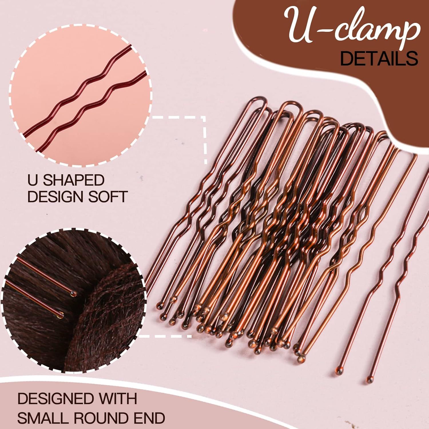 Hair Accessories Set: 20PCS Mesh Hair Nets Invisible and 40PCS U Shaped Hair Pins or Women, Girls, Ballet Bun Maker & Dance (Hair Nets- 20 inch(50cm), Hair Pins- 2.4 inch(6cm)), Brown - Image 4