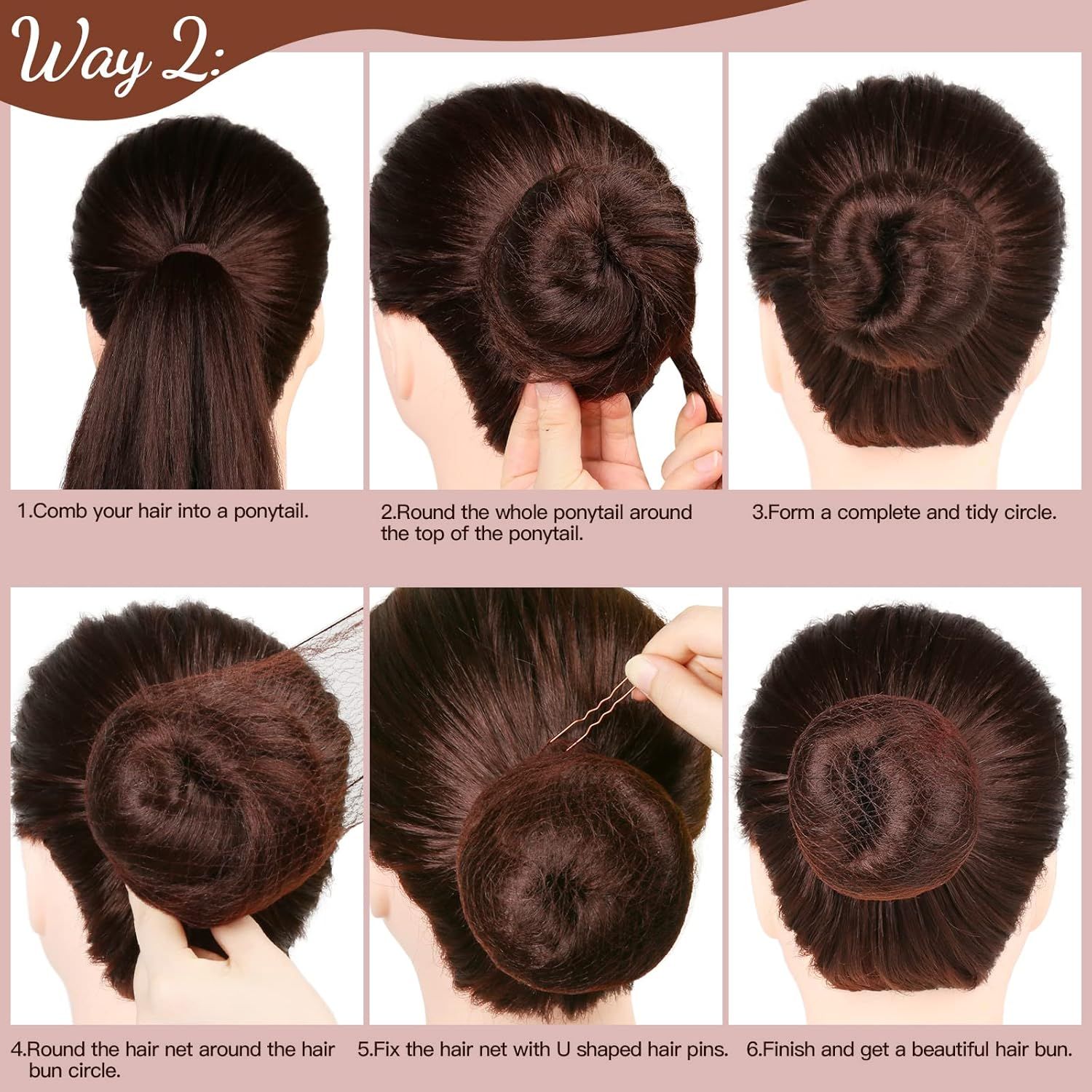 Hair Accessories Set: 20PCS Mesh Hair Nets Invisible and 40PCS U Shaped Hair Pins or Women, Girls, Ballet Bun Maker & Dance (Hair Nets- 20 inch(50cm), Hair Pins- 2.4 inch(6cm)), Brown - Image 6