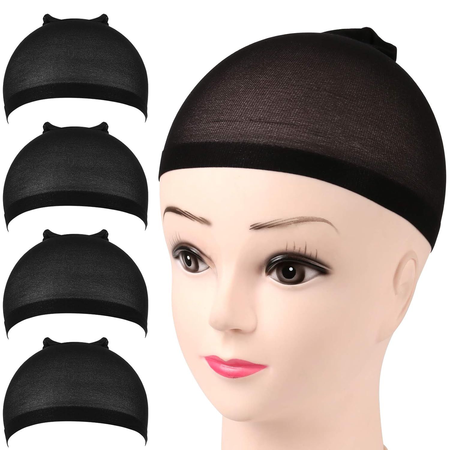 Wig Cap, Nylon Wig Caps, 4 Pieces Stocking Wig Caps or Women (Black） - Image 1