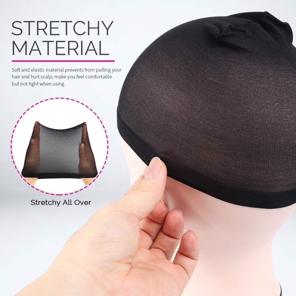Wig Cap, Nylon Wig Caps, 4 Pieces Stocking Wig Caps or Women (Black） - Image 3