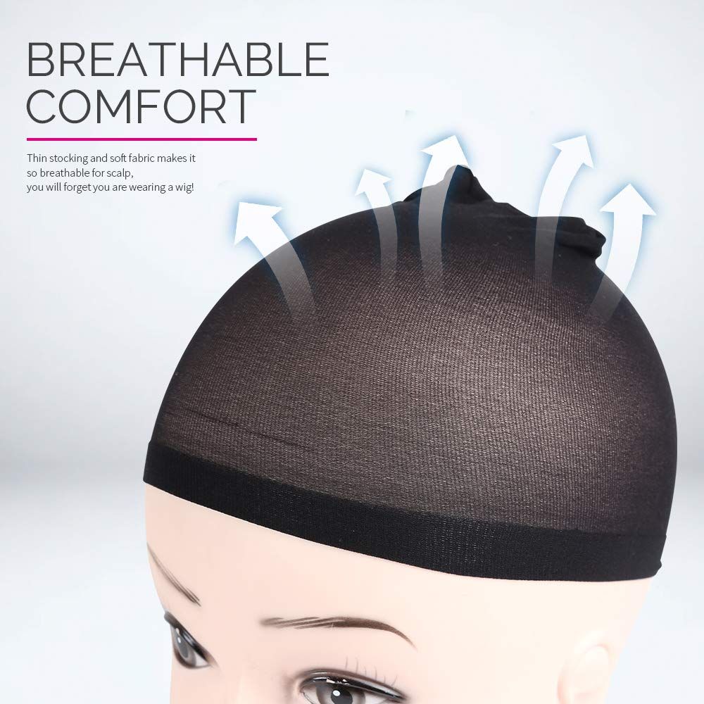 Wig Cap, Nylon Wig Caps, 4 Pieces Stocking Wig Caps or Women (Black） - Image 4
