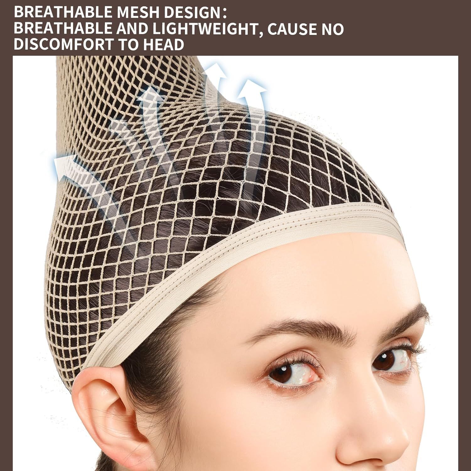 Wig Cap, Hair Net or Wigs, 30 CM Large Mesh Wig Cap or Long Hair or Women, Nylon Hair Net Non Slip or Halloween Rave Party Cosplay-Light Brown 2 PCS - Image 4