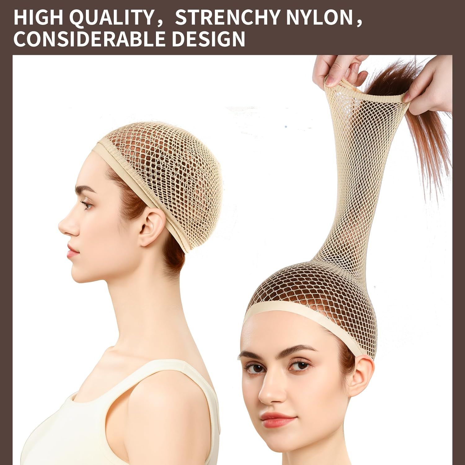 Wig Cap, Hair Net or Wigs, 30 CM Large Mesh Wig Cap or Long Hair or Women, Nylon Hair Net Non Slip or Halloween Rave Party Cosplay-Light Brown 2 PCS - Image 5