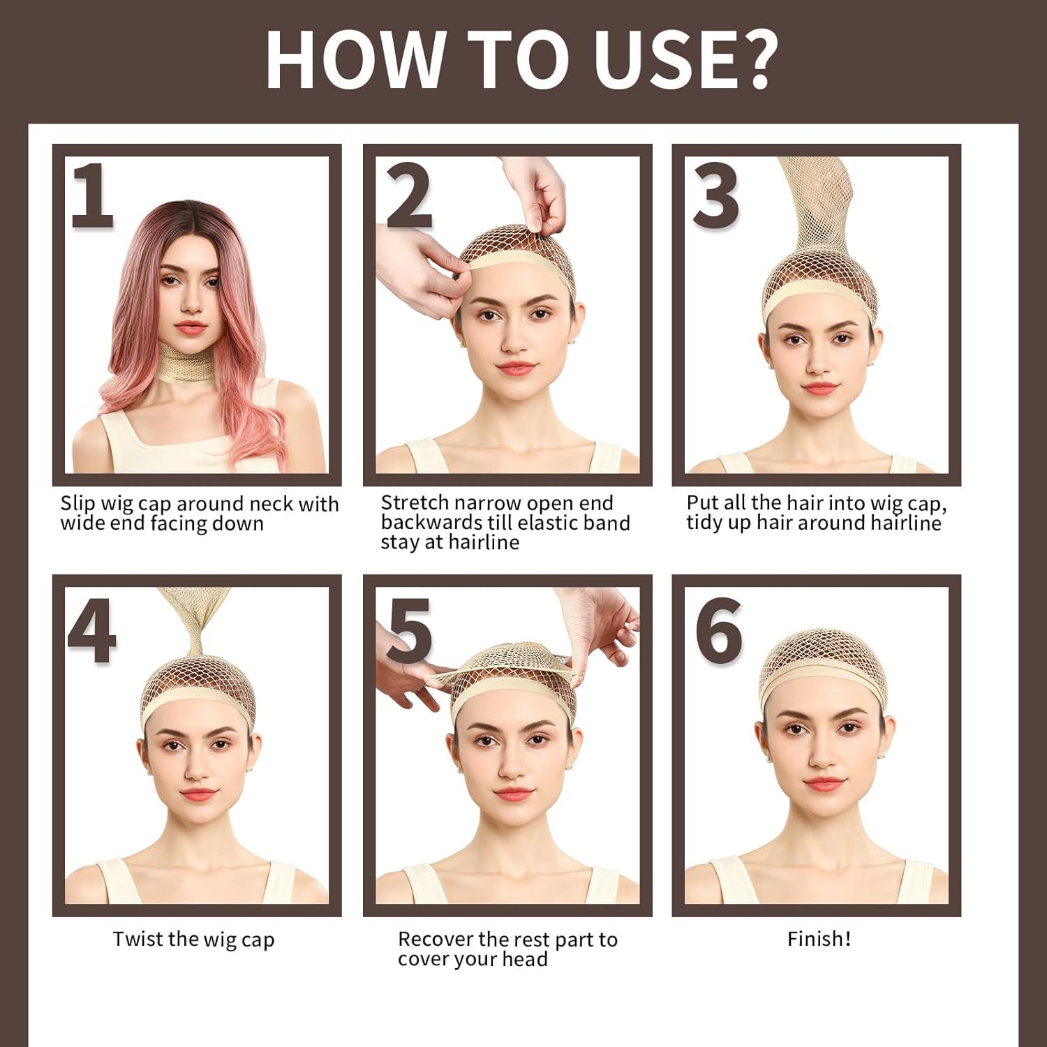 Wig Cap, Hair Net or Wigs, 30 CM Large Mesh Wig Cap or Long Hair or Women, Nylon Hair Net Non Slip or Halloween Rave Party Cosplay-Light Brown 2 PCS - Image 6