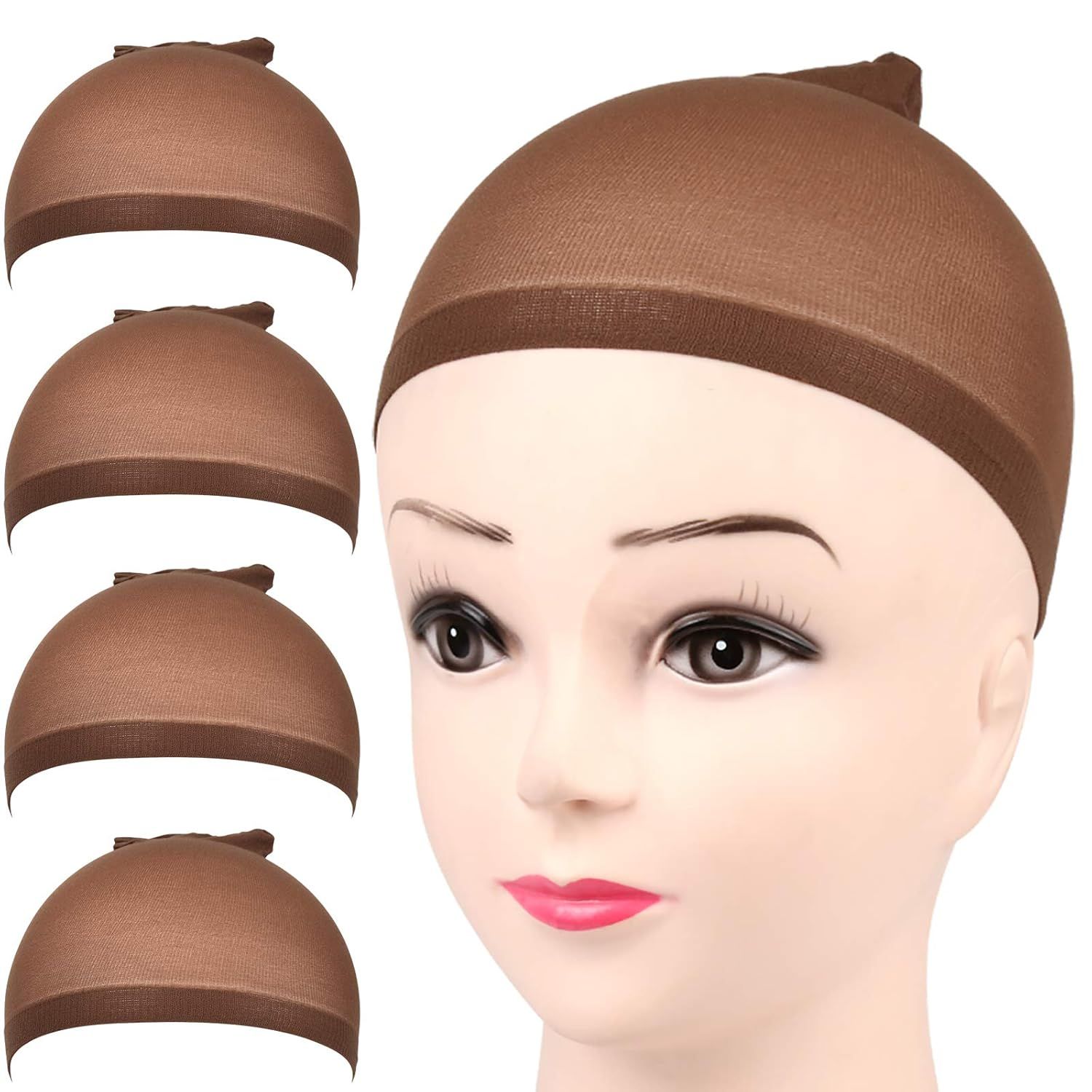 Wig Cap, 4 pieces Dark Brown Stocking Wig Caps Stretchy Nylon Wig Caps or Women - Image 1