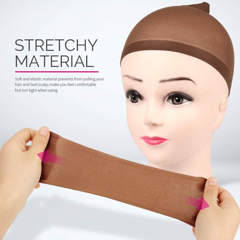 Wig Cap, 4 pieces Dark Brown Stocking Wig Caps Stretchy Nylon Wig Caps or Women - Image 3