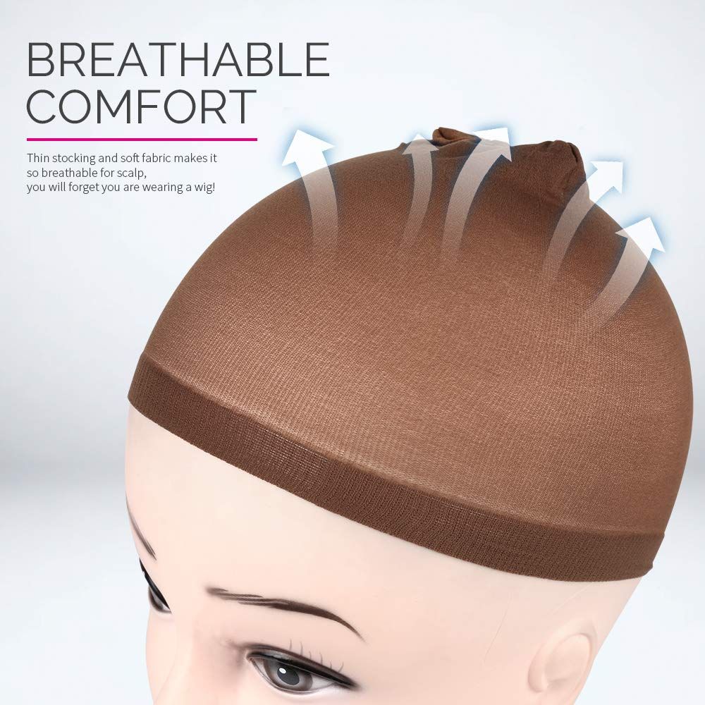 Wig Cap, 4 pieces Dark Brown Stocking Wig Caps Stretchy Nylon Wig Caps or Women - Image 4