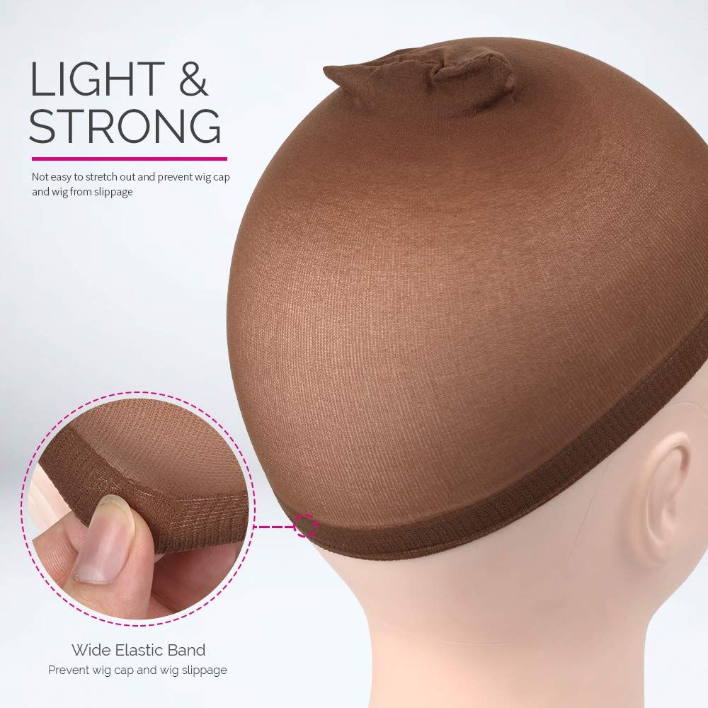 Wig Cap, 4 pieces Dark Brown Stocking Wig Caps Stretchy Nylon Wig Caps or Women - Image 5