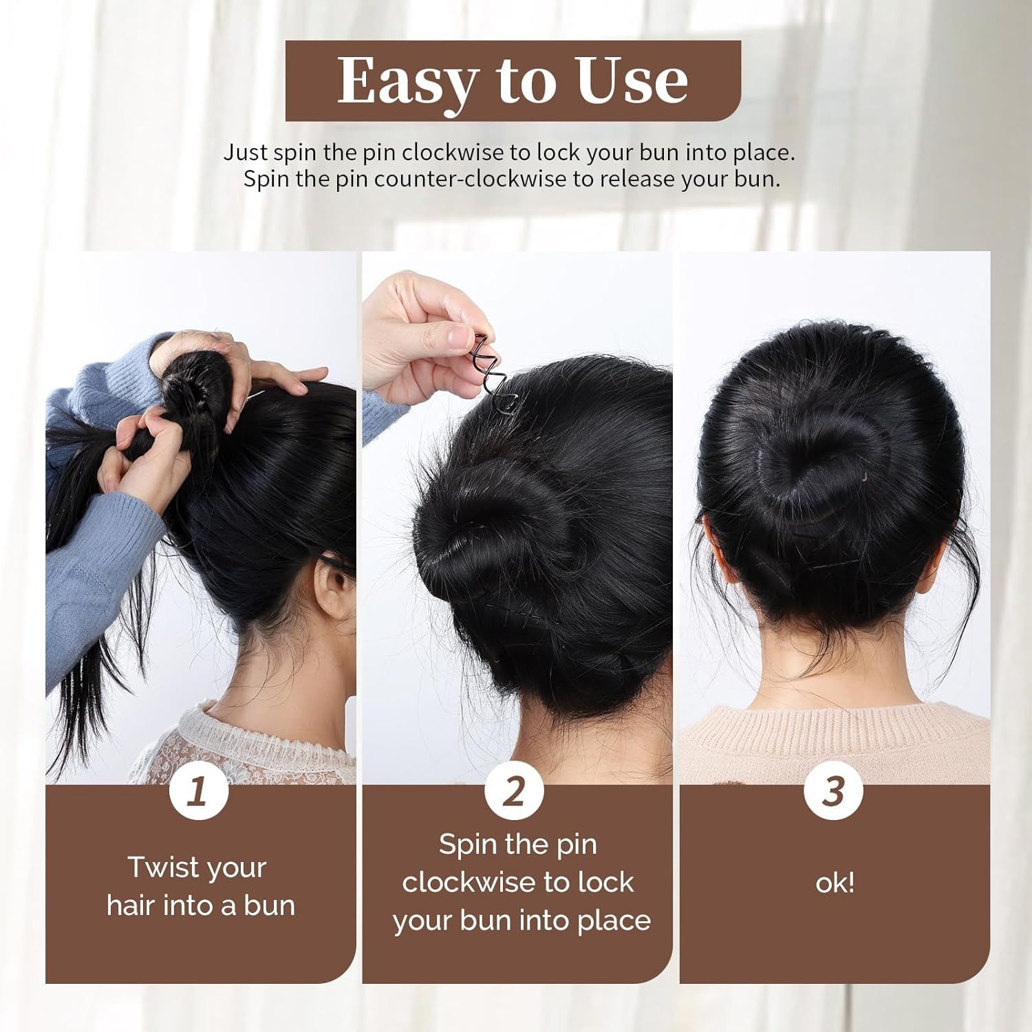 20PCS Spiral Hair Pins, Spin Pins Spiral Bobby Pins or Girls, Women and Kids, Non-Scratch Round Clip & Bun Twist, Stylish Bun Bobby Pins, Premium Spin Pins or Hair, Black - Image 5