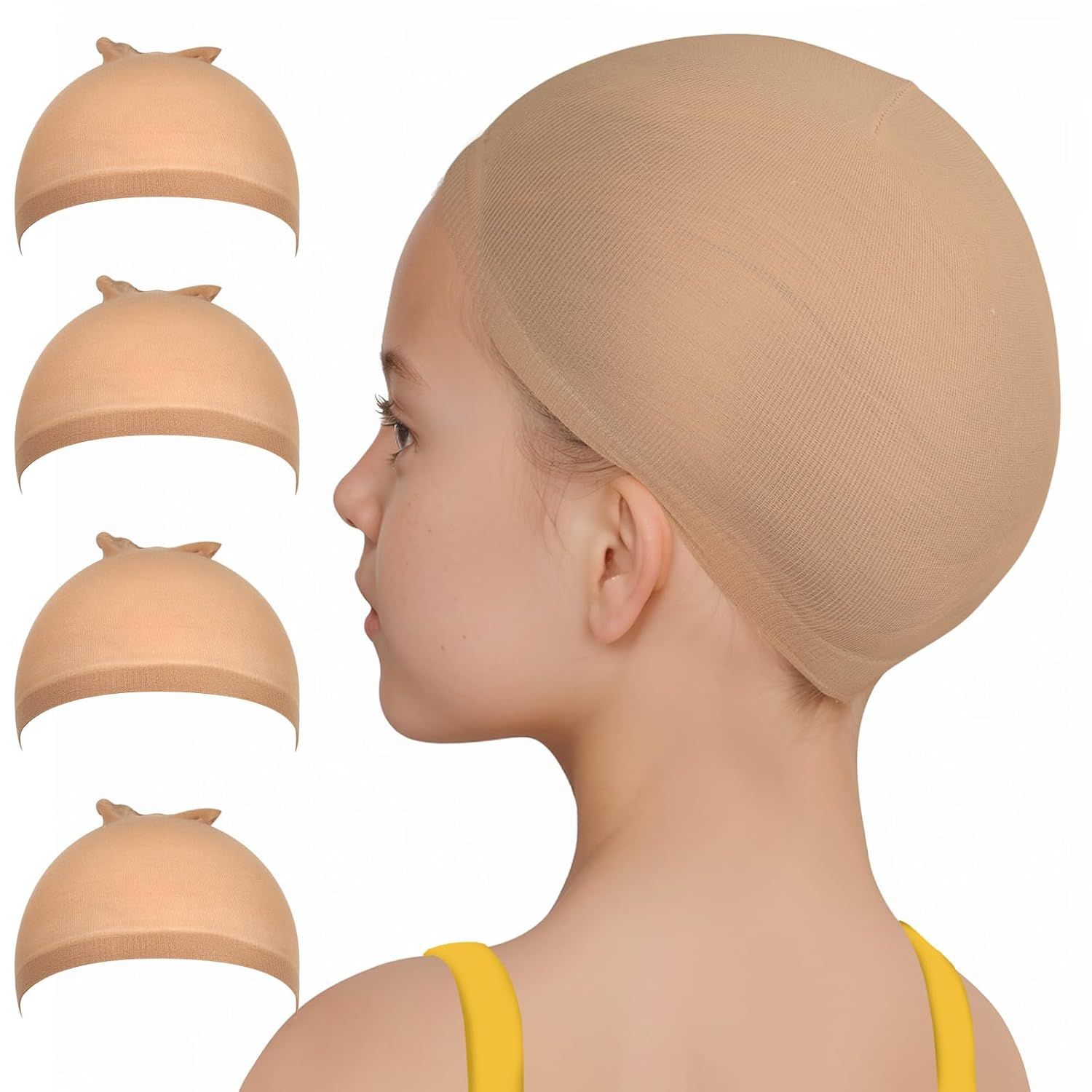 Wig Cap, 4PCS Wig Cap or Kids Light Brown. Stretchy Stocking Caps or Wigs, Natural or Halloween, Cosplay. - Image 1