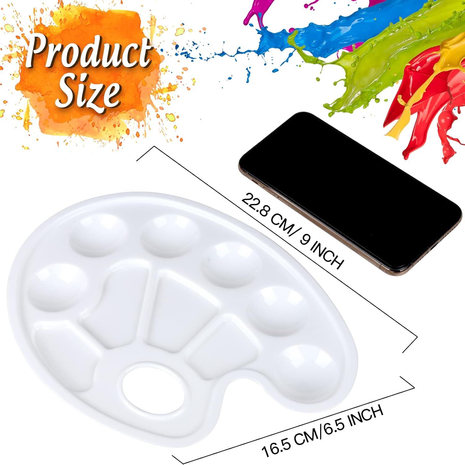 Oval Paint Palette Tray, Plastic Paint Tray Palette, Painting Palette, Paint Tray Palettes Paint Pallets with Thumb Hole or Adults & Kids, or Painting or DIY Crat Class, White, 2 PCS - Image 3