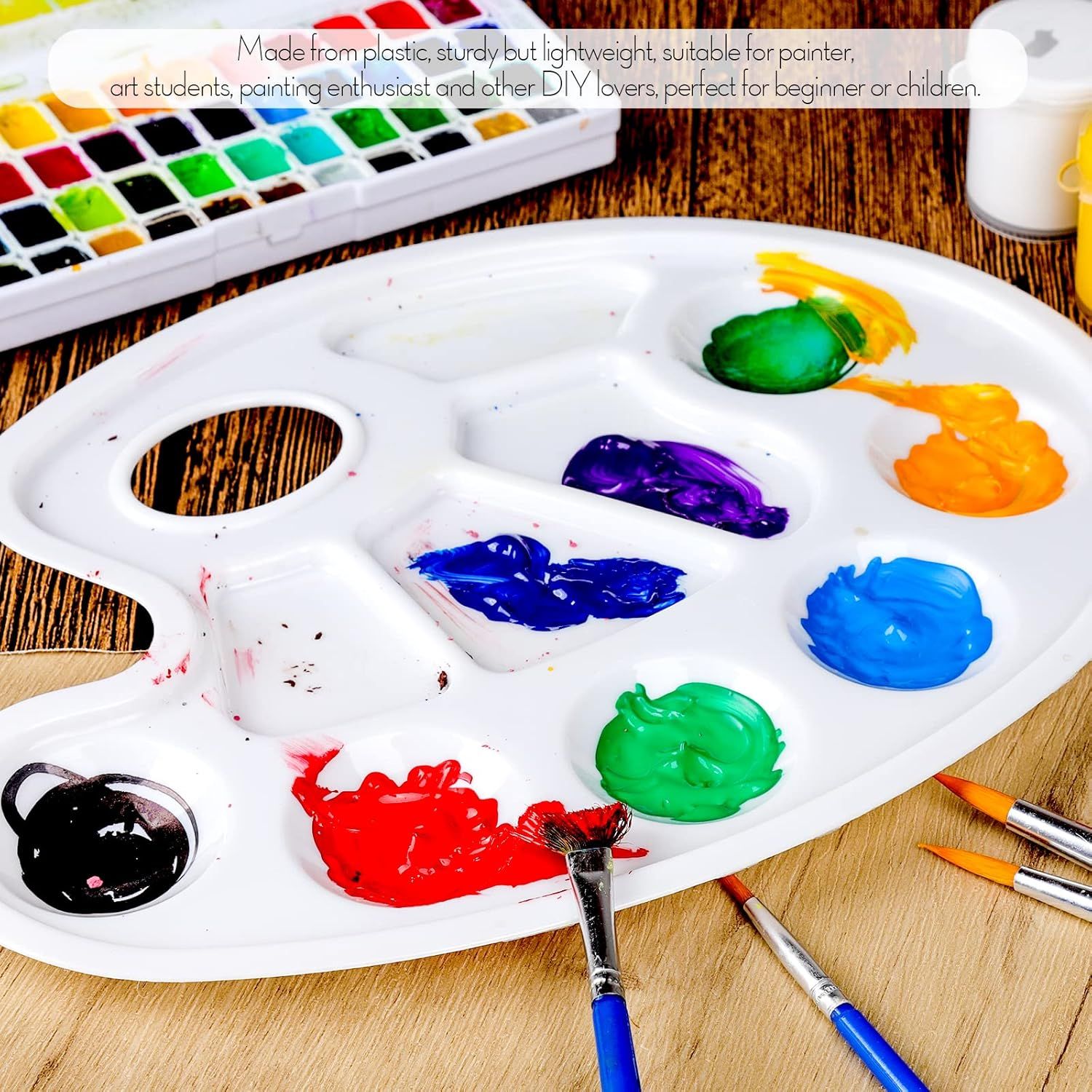 Oval Paint Palette Tray, Plastic Paint Tray Palette, Painting Palette, Paint Tray Palettes Paint Pallets with Thumb Hole or Adults & Kids, or Painting or DIY Crat Class, White, 2 PCS - Image 5