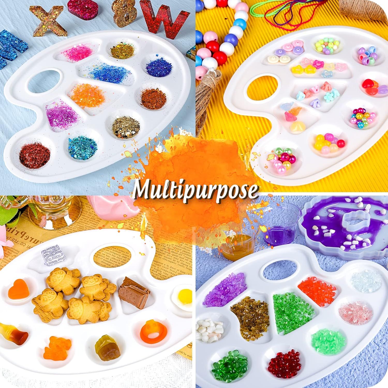 Oval Paint Palette Tray, Plastic Paint Tray Palette, Painting Palette, Paint Tray Palettes Paint Pallets with Thumb Hole or Adults & Kids, or Painting or DIY Crat Class, White, 2 PCS - Image 6