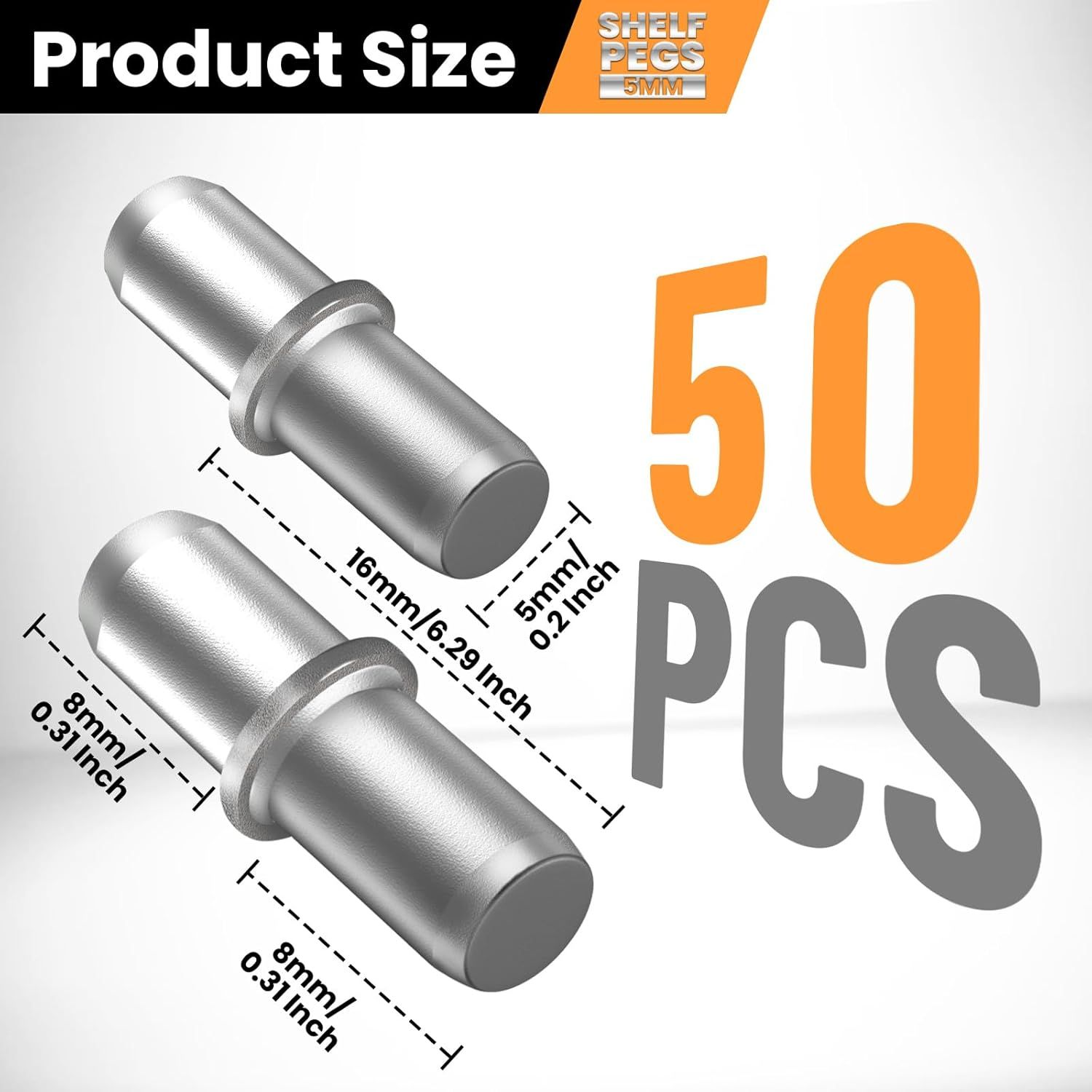 50 Pack Shel Pins, Metal Nickel Support Pegs Cabinet Support Pins or urniture Shelves Bracket - Image 2