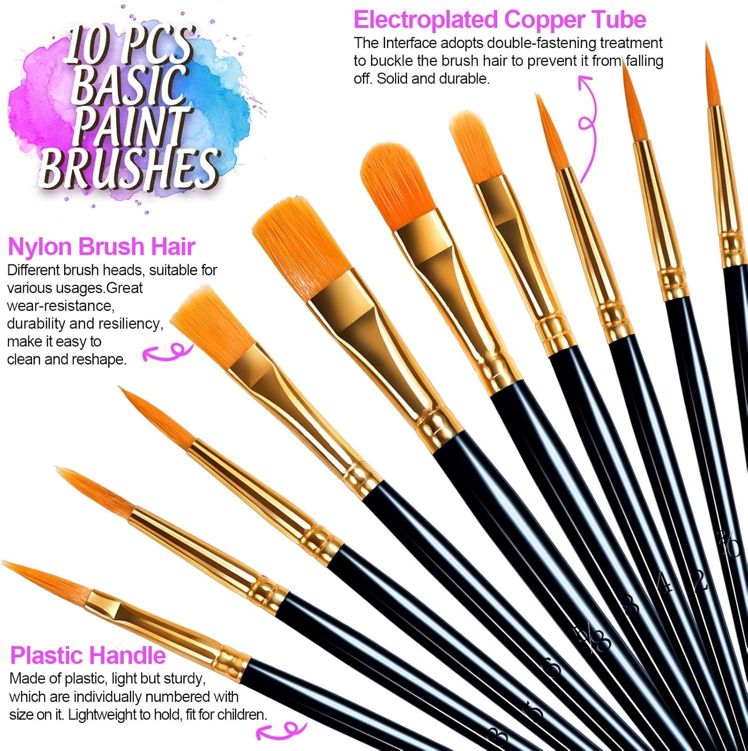 Round Paint Tray Palettes and Paint Brushes Set, Paintbrushes, 3 PCS Plastic Paint Palettes Pallets, 10 PCS Acrylic Paint Brushes, Nylon Hair Painting Brushes, or Acrylic Oil Watercolor - Image 4
