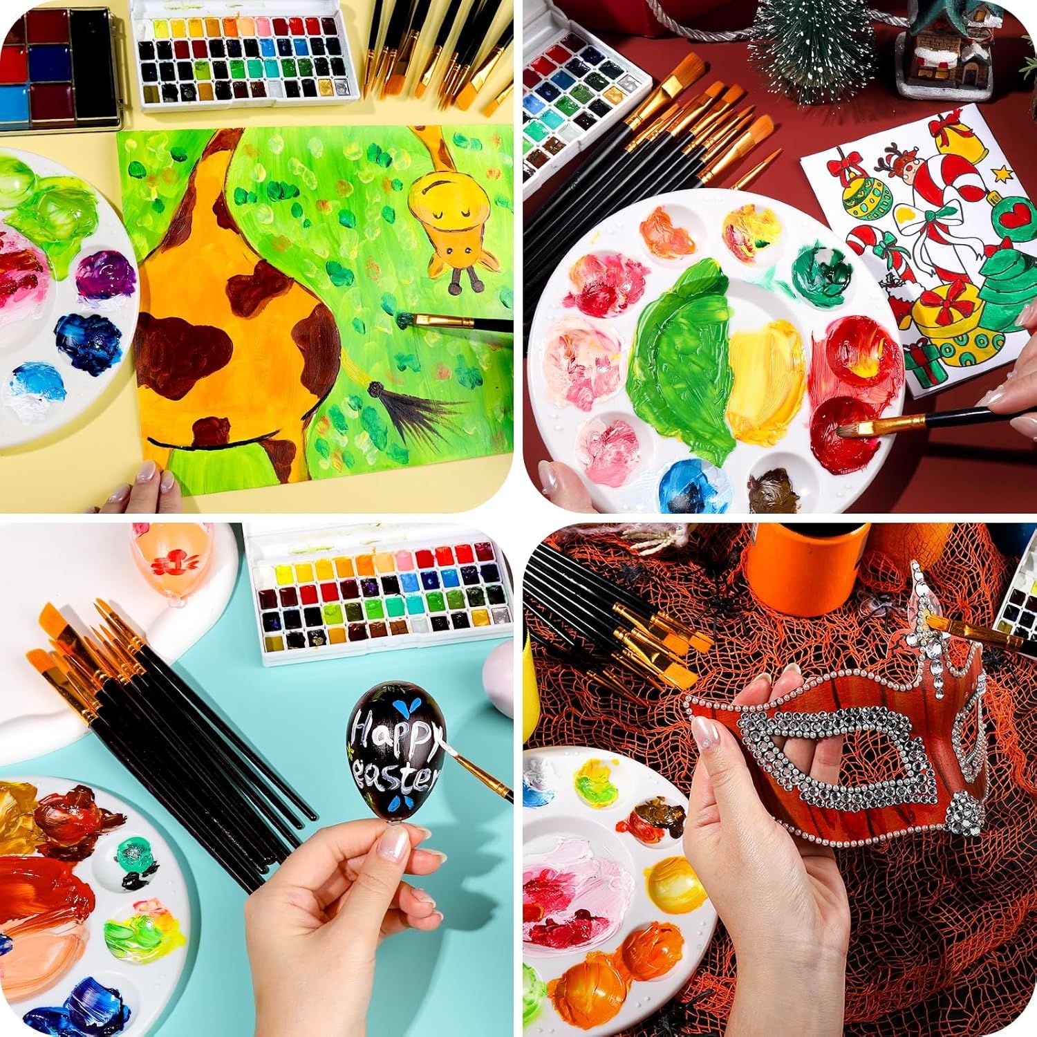 Round Paint Tray Palettes and Paint Brushes Set, Paintbrushes, 3 PCS Plastic Paint Palettes Pallets, 10 PCS Acrylic Paint Brushes, Nylon Hair Painting Brushes, or Acrylic Oil Watercolor - Image 6