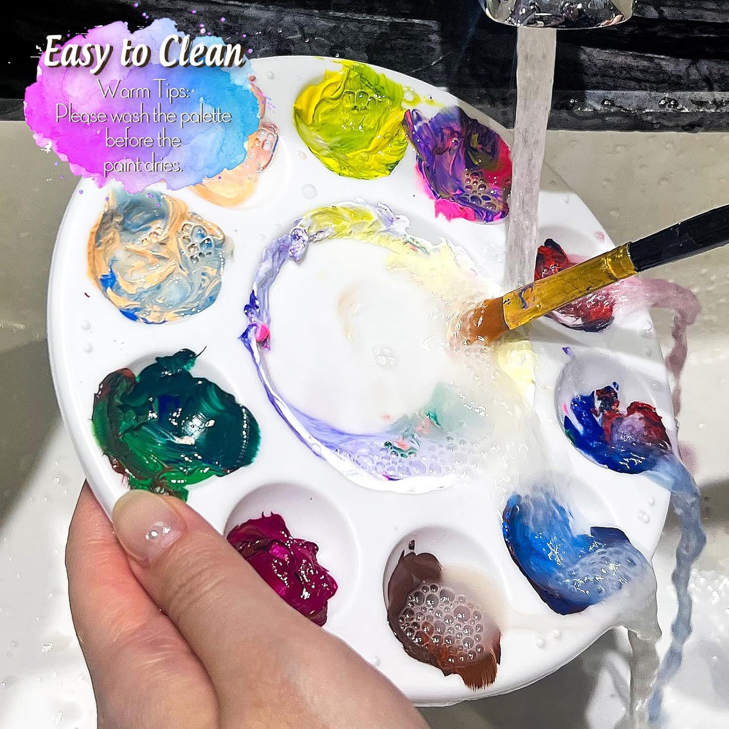 Round Paint Tray Palettes and Paint Brushes Set, Paintbrushes, 3 PCS Plastic Paint Palettes Pallets, 10 PCS Acrylic Paint Brushes, Nylon Hair Painting Brushes, or Acrylic Oil Watercolor - Image 7