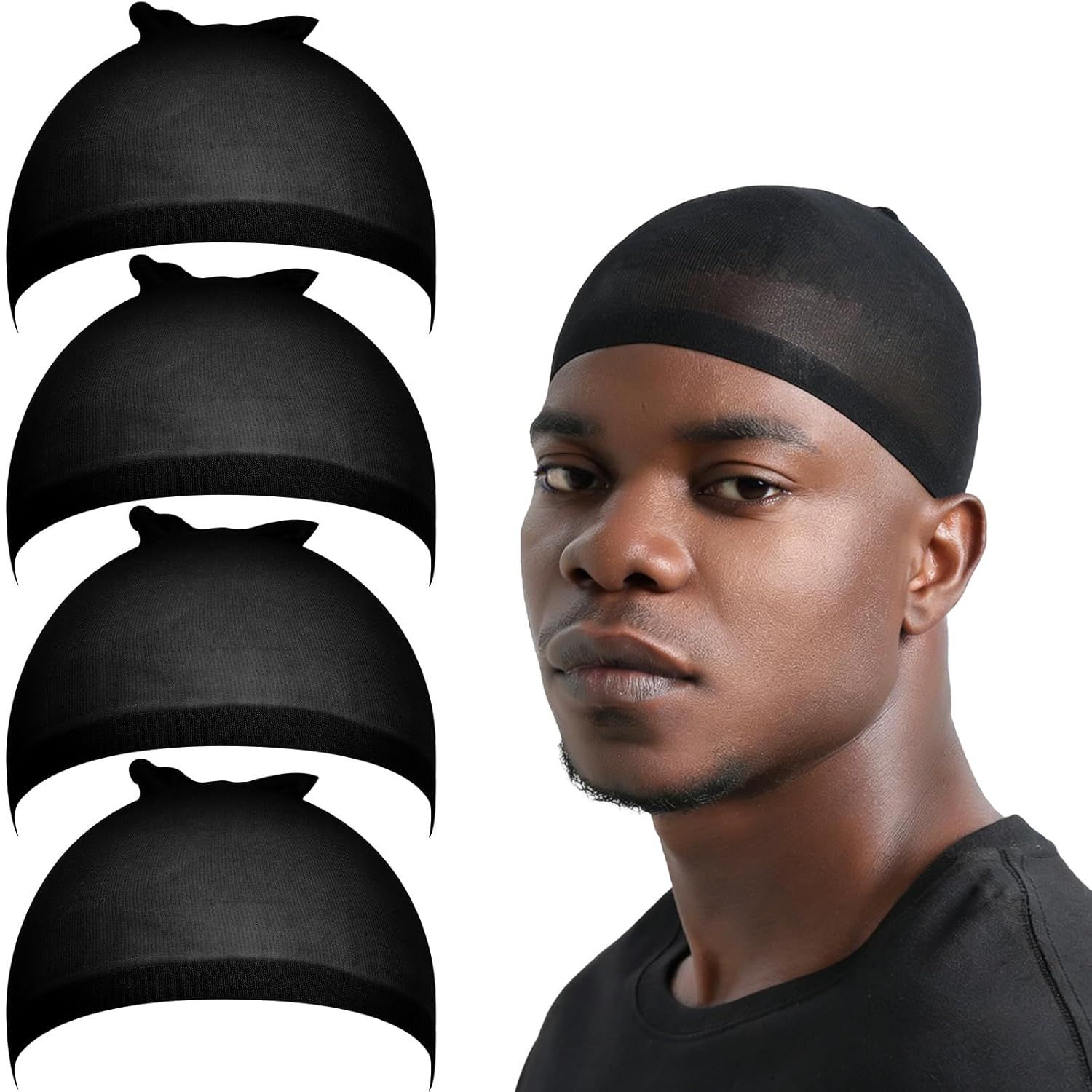 Wig Cap or Men, 4PCS Black Hair Stocking Cap, Nylon Wig Caps Black, Hair Net or Men, Stretchy, Natural, Lightweight Wave Caps - Image 1
