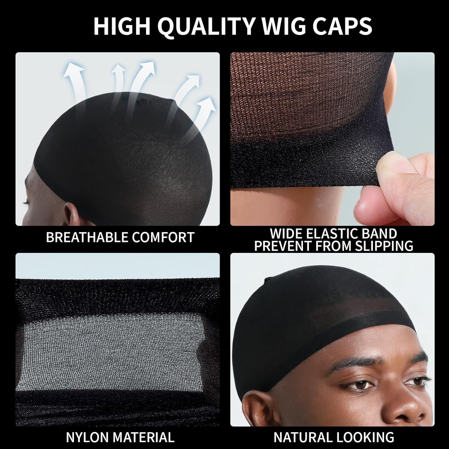 Wig Cap or Men, 4PCS Black Hair Stocking Cap, Nylon Wig Caps Black, Hair Net or Men, Stretchy, Natural, Lightweight Wave Caps - Image 4