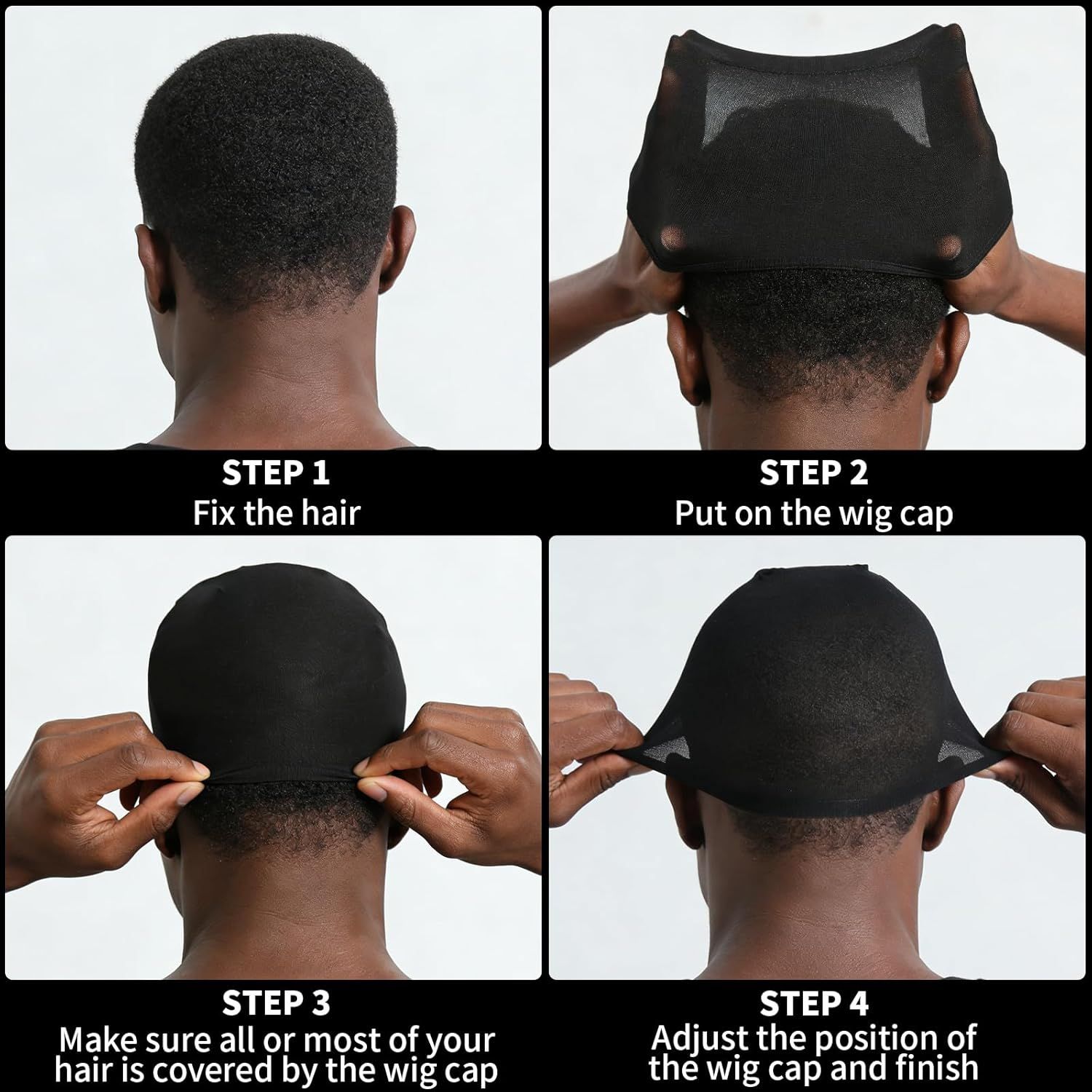 Wig Cap or Men, 4PCS Black Hair Stocking Cap, Nylon Wig Caps Black, Hair Net or Men, Stretchy, Natural, Lightweight Wave Caps - Image 7