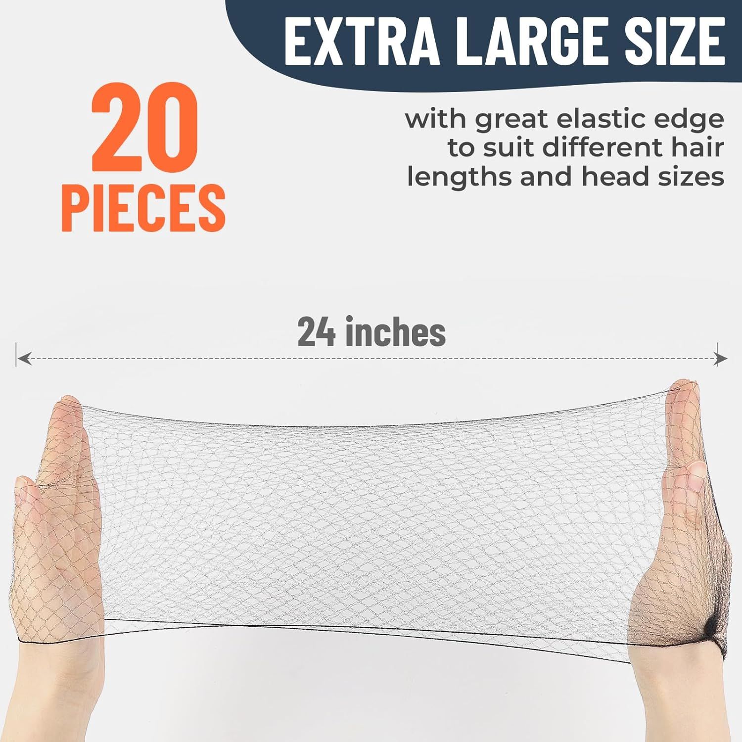 Hair Net or Women Men, Extra Large 60cm Nylon Black Hair Nets or ood Service Workers, 20 Pack Hairnets or oodservice,Dancing,Sleeping, or Ballet Buns, with 20 U-Hair Pins - Image 2