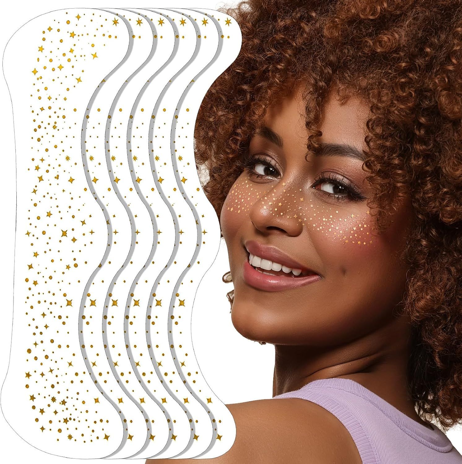 6PCS Glitter reckles ace, Glitter Makeup Speckles. Makeup Patches, ace Speckles or Women, (Gold) - Image 1