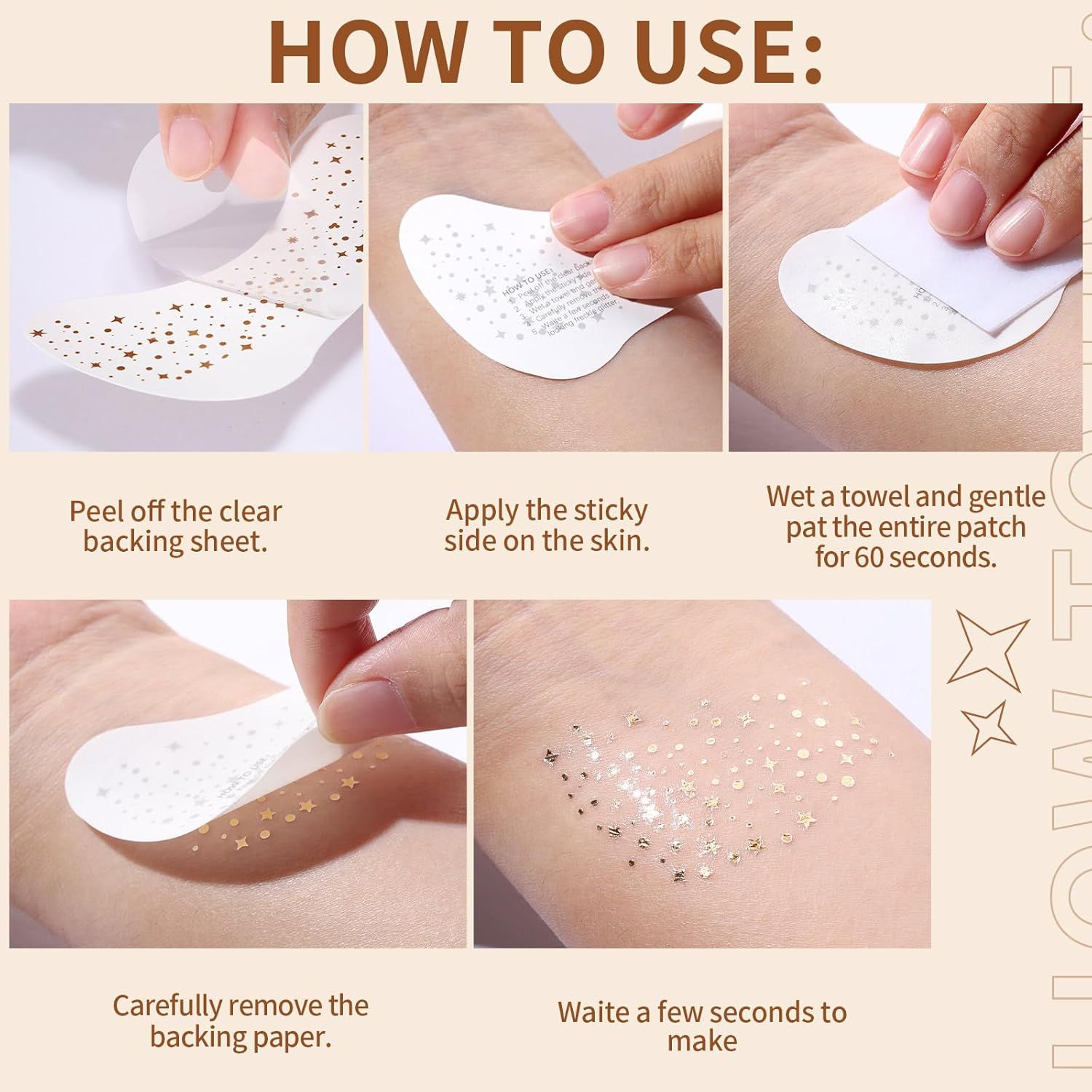 6PCS Glitter reckles ace, Glitter Makeup Speckles. Makeup Patches, ace Speckles or Women, (Gold) - Image 5