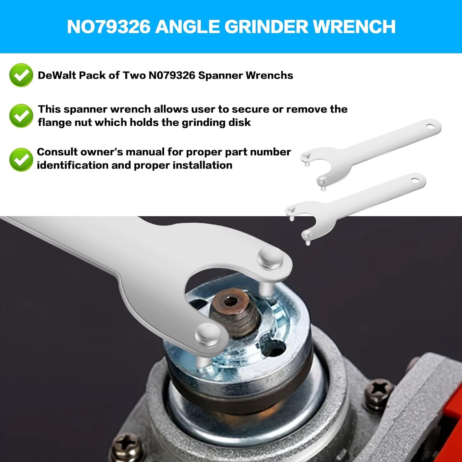 2 Pcs Replacement Angle Grinder Wrenches, Compatible with Dewalt Milwaukee Makita 193465-4 Metabo Bosch 4.5