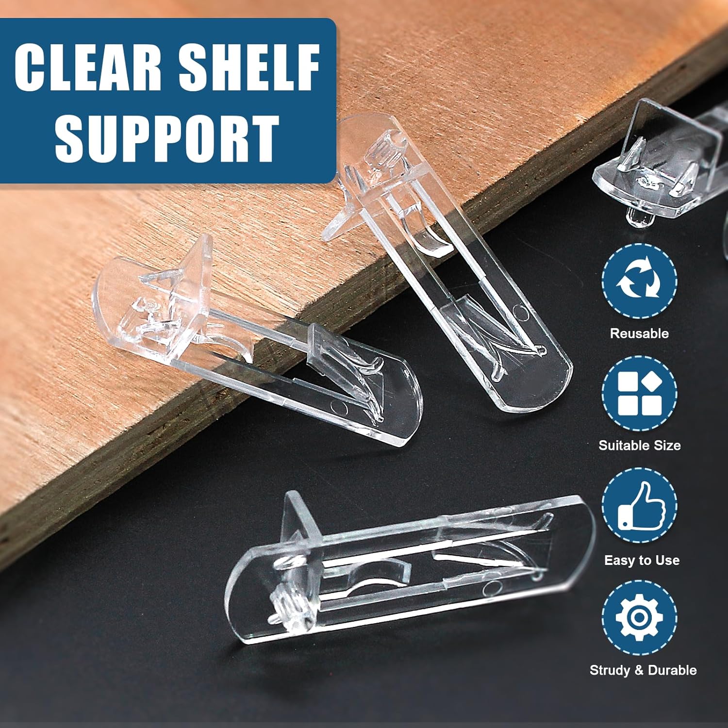 Biaungdo 12 Pcs Plastic Locking Shelf Support Pegs, 5mm Clear Cabinet Shelf Pins Self-Locking Cabinet Shelf Pegs Clips for Kitchen Furniture Bookcase Closet(Fit 5mm Diameter Hole & 3/4 Inch Shelf) - Image 3