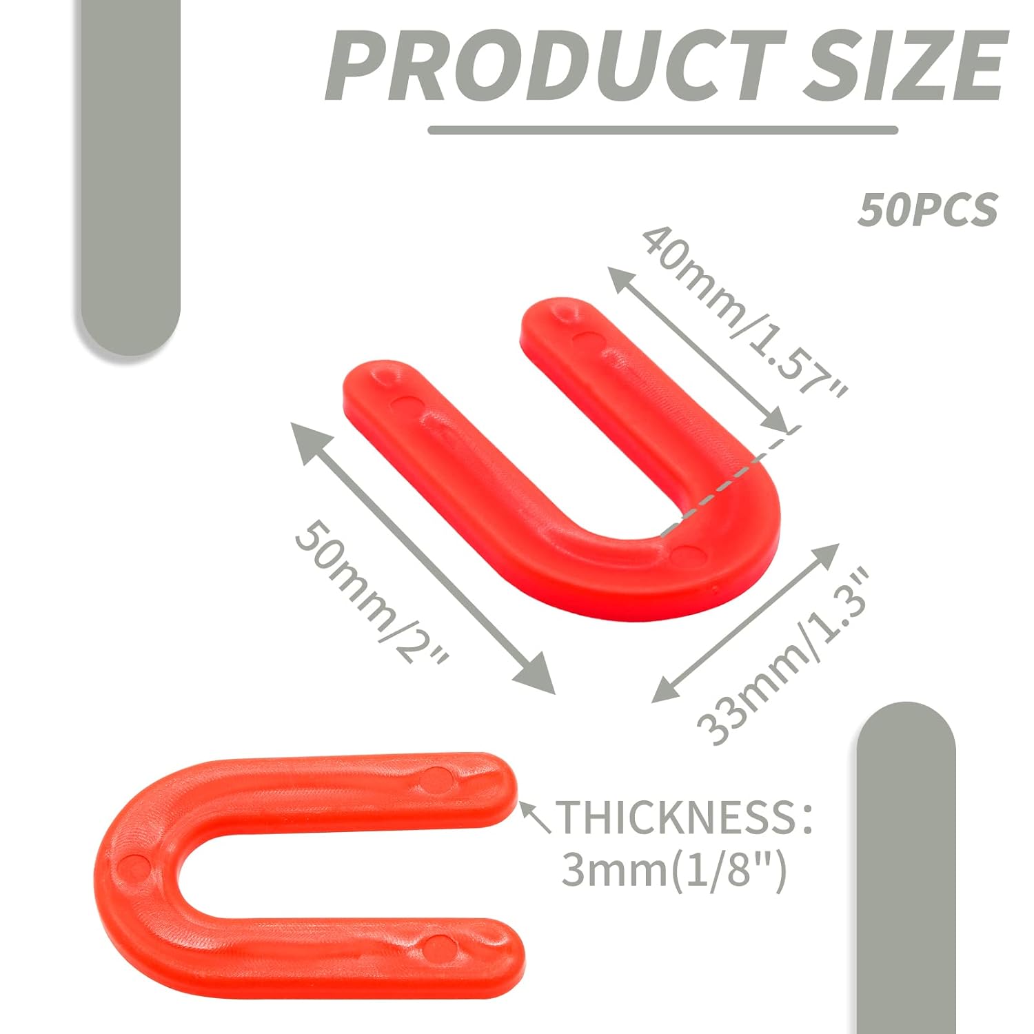 Biaungdo 50 Pcs Horseshoe Shim Tile Spacers, 1/8 Inch U Shape Tile Spacers Plastic Shims Structural Shims for Leveling, Red - Image 2