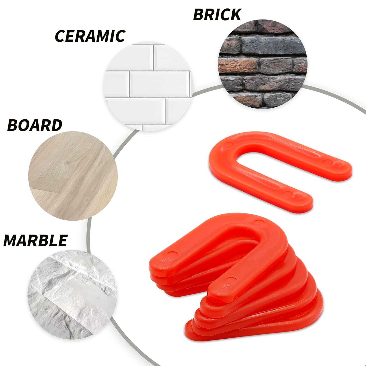 Biaungdo 50 Pcs Horseshoe Shim Tile Spacers, 1/8 Inch U Shape Tile Spacers Plastic Shims Structural Shims for Leveling, Red - Image 6