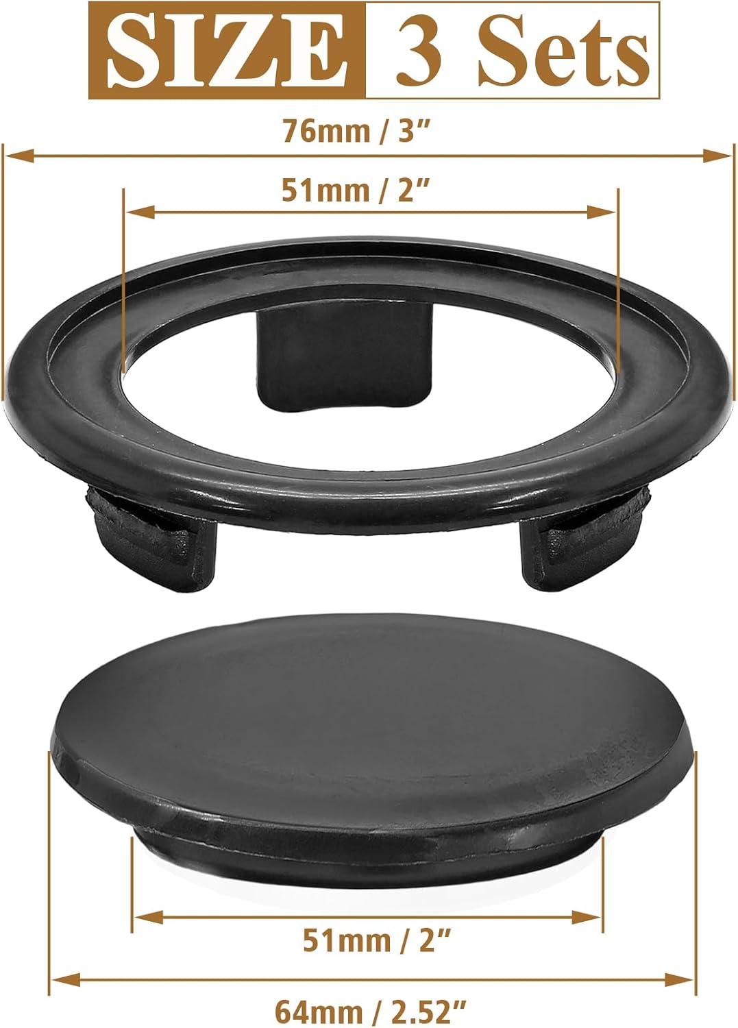Biaungdo 3 Sets 3 Inch Outdoor Patio Table Umbrella Hole Ring and Cap Set, Standard Size Garden Beach Tablet Thicker Hole Ring Plug and Cap Set(Black, Inner Diameter 50mm/2inch) - Image 6