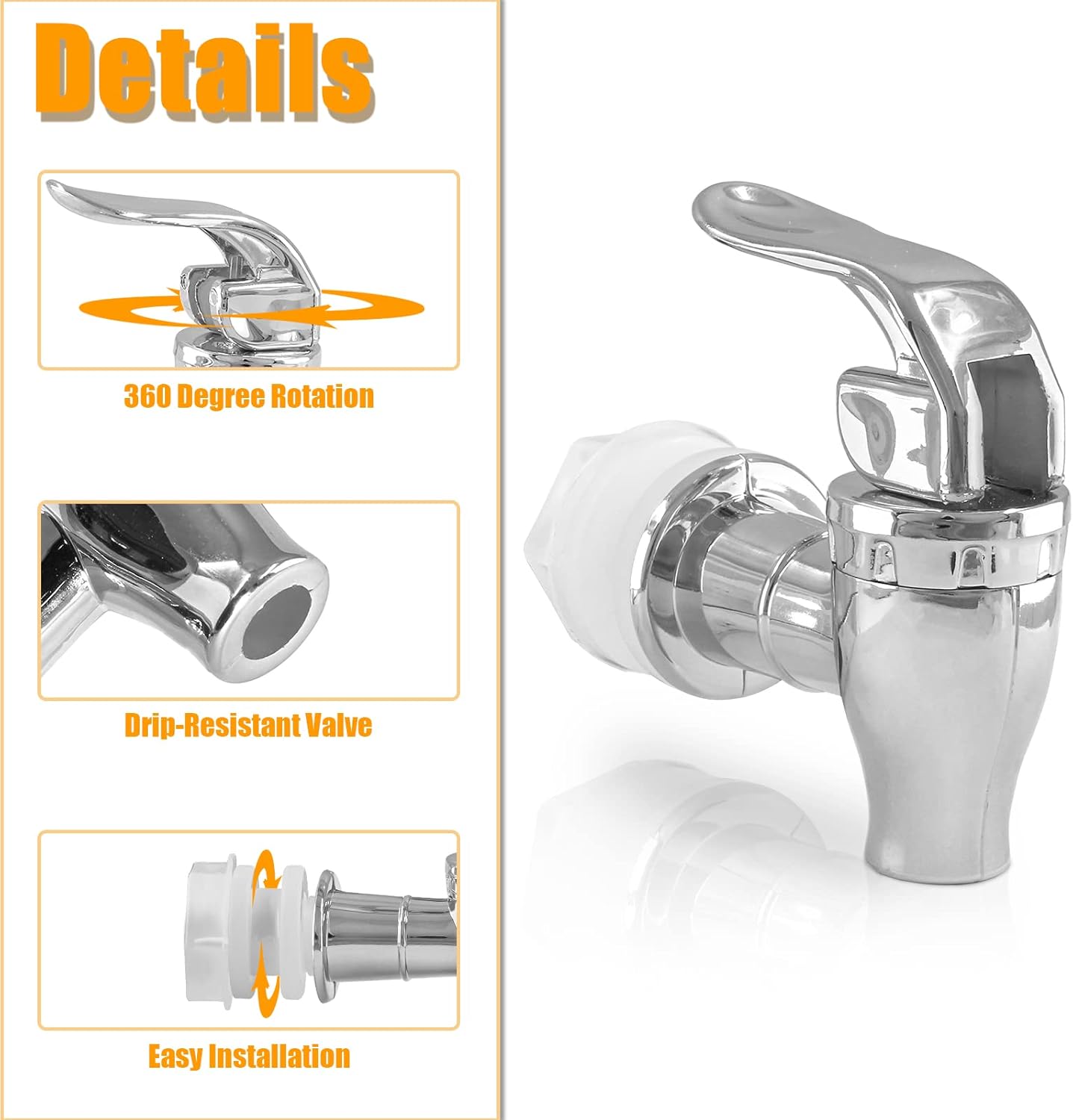 Biaungdo 2 Pcs Replacement Spigot for Beverage Dispenser, Silver Push Style Beverage Dispenser Carafe Spigot Water Dispenser Replacement Spout Faucet - Image 3
