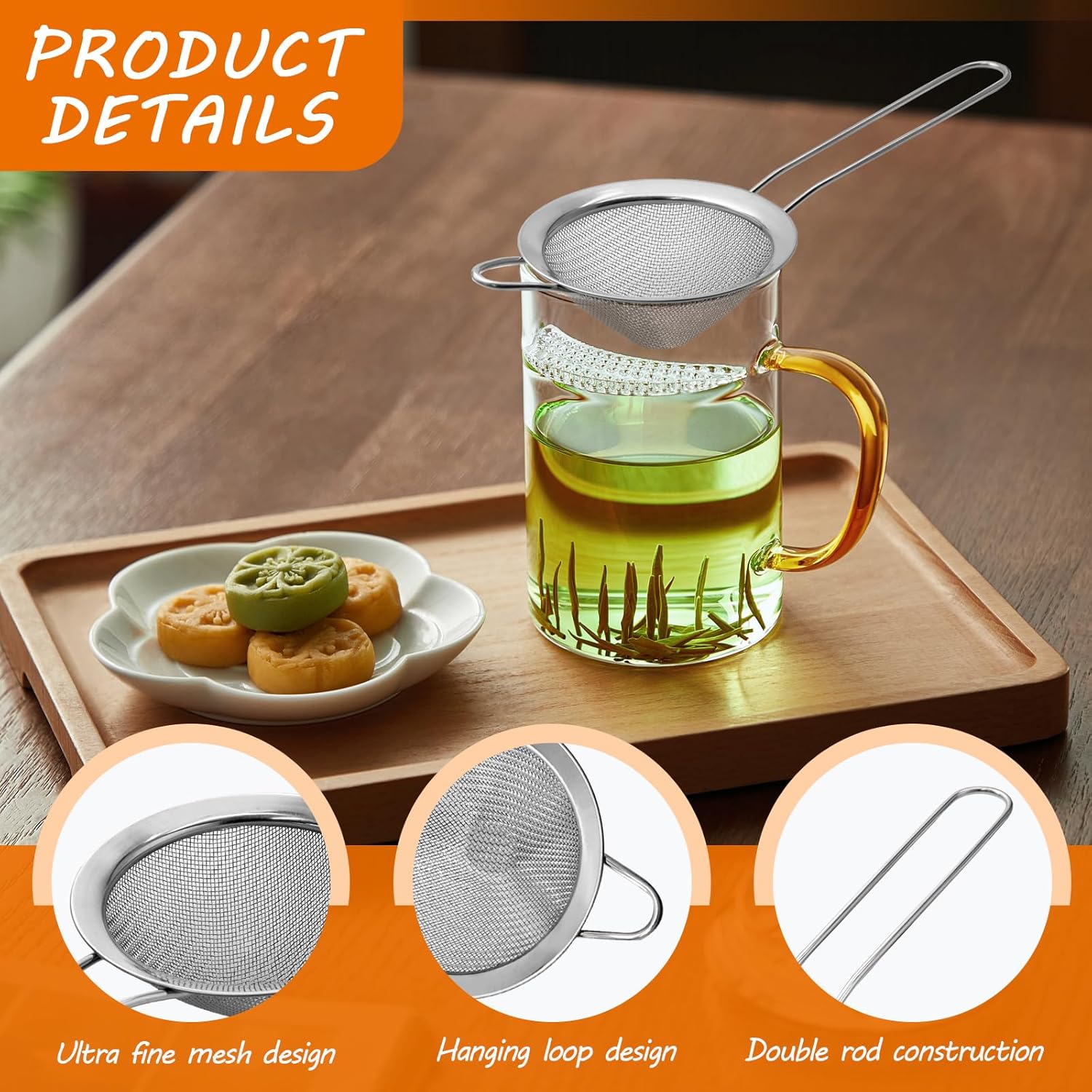 Biaungdo 2 Pcs 8.5 cm/3.3 Inch Fine Mesh Strainer, Stainless Steel Tea Strainer Conical Mesh Strainers Sieve for Cocktail, Coffee, Food, Noodles, Tea Filter(Small) - Image 5