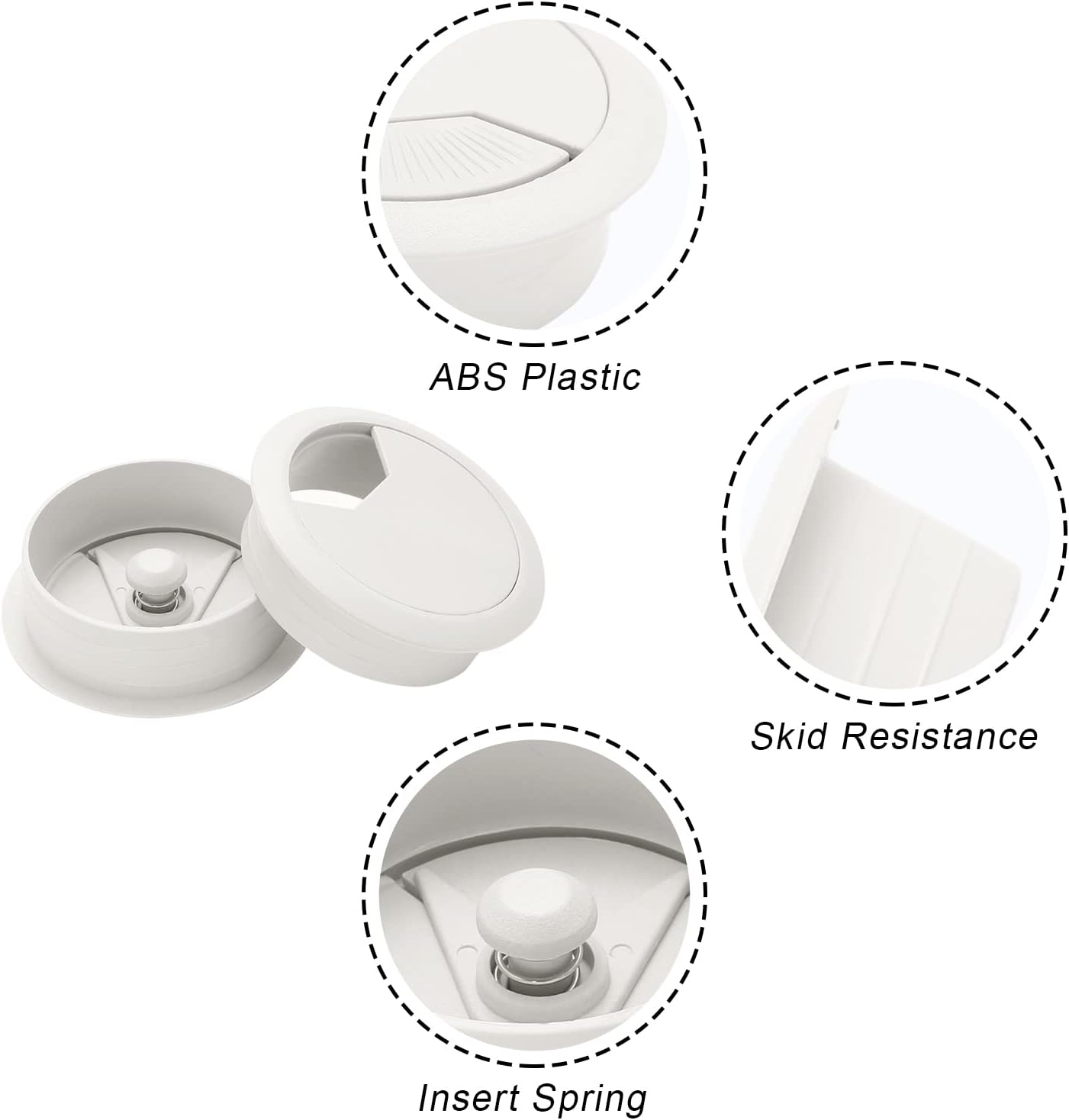 Biaungdo 5 Pcs 2 Inch Desk Grommet, Wire Cable Cord Hole Cover Grommet Cable Cord Organizer for Home, Office, White - Image 4