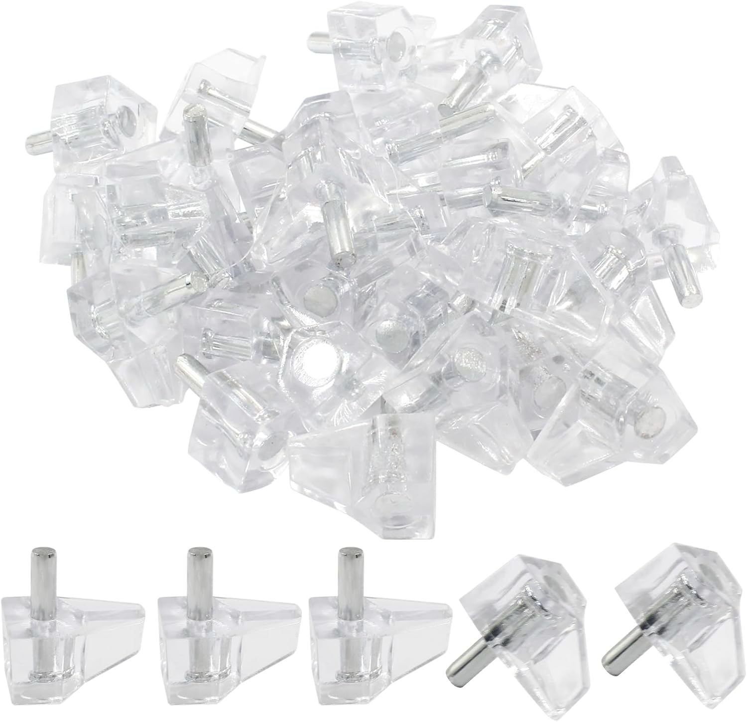 Biaungdo Clear Shelf Support Pegs, 30 Pcs 3mm Plastic Shelf Pins Small Cabinet Shelf Pegs Shelf Holder Pins Bracket Replacement Pegs Cabinet Shelf Clips for Kitchen Furniture Book Shelves Cupboard - Image 1