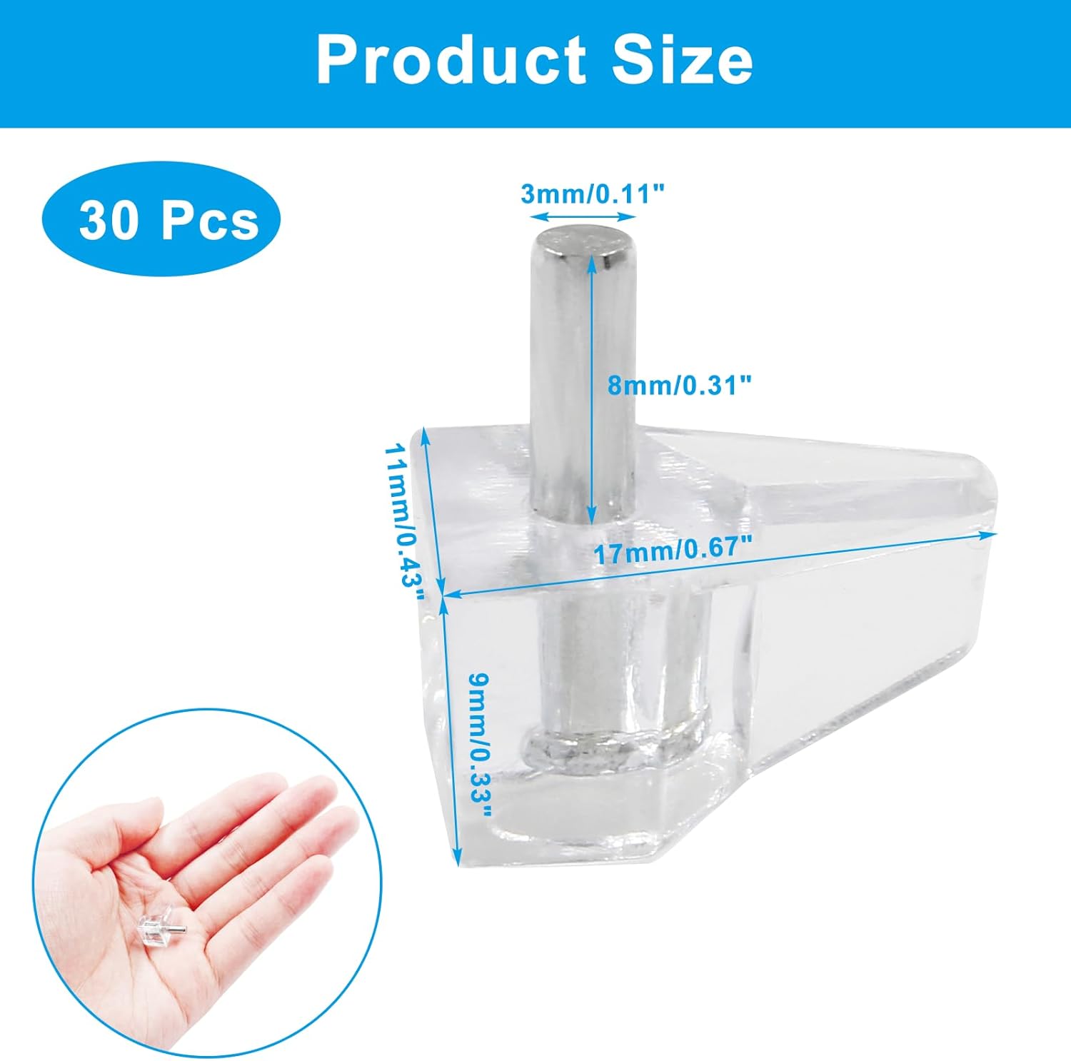 Biaungdo Clear Shelf Support Pegs, 30 Pcs 3mm Plastic Shelf Pins Small Cabinet Shelf Pegs Shelf Holder Pins Bracket Replacement Pegs Cabinet Shelf Clips for Kitchen Furniture Book Shelves Cupboard - Image 2