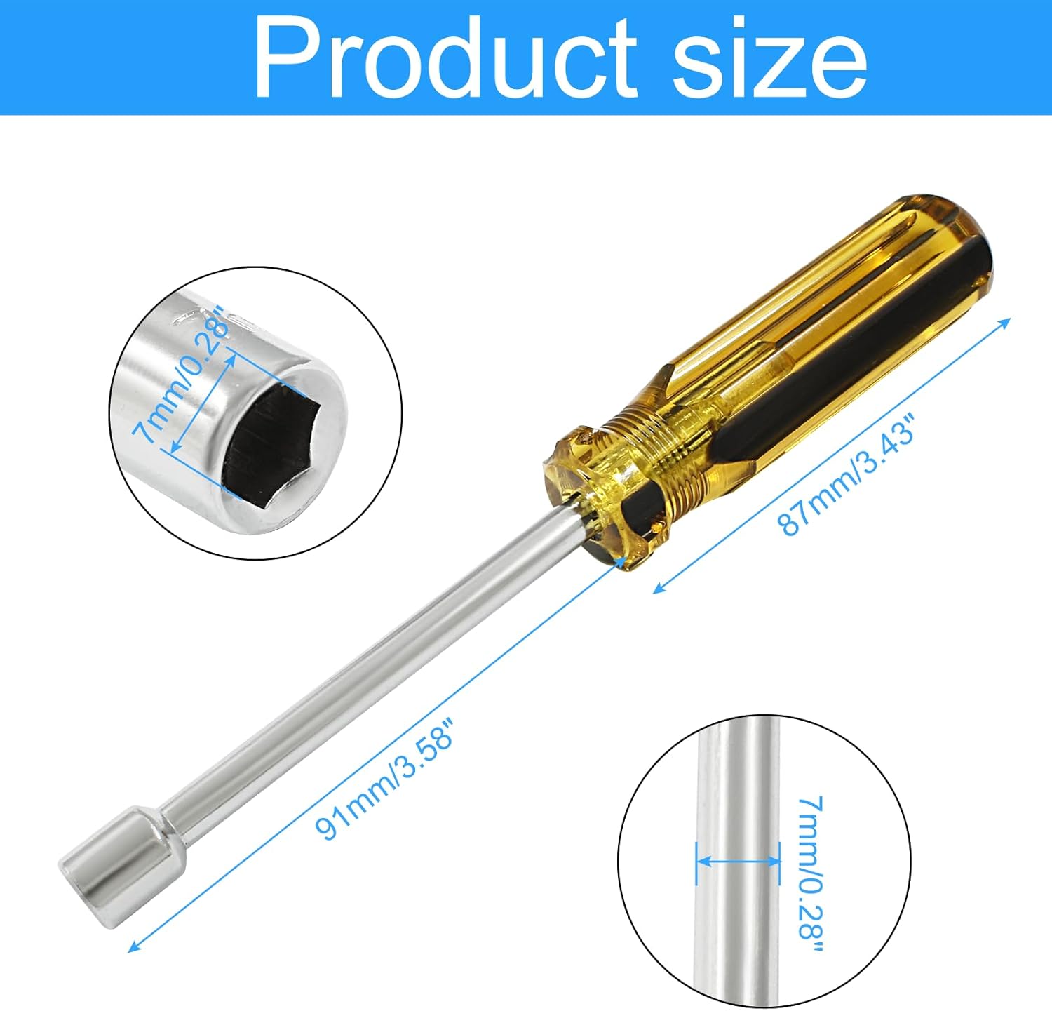 Biaungdo 7mm Socket Wrench Screwdriver, Hex Socket Wrench High-Carbon Steel Hexagon Nut Driver Non-Magnetic Tip Hex Nut Screwdriver Hand Tool for Repairs(Plastic Handle) - Image 2