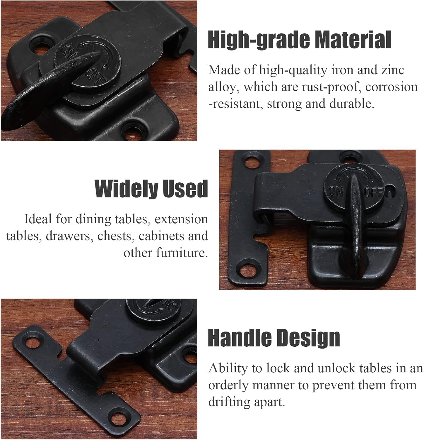 Biaungdo 4 Pieces Metal Dining Table Locks Dining Training Table Buckles Latches Table Connectors Leaf Latch Hardware Accessories(Black) - Image 5