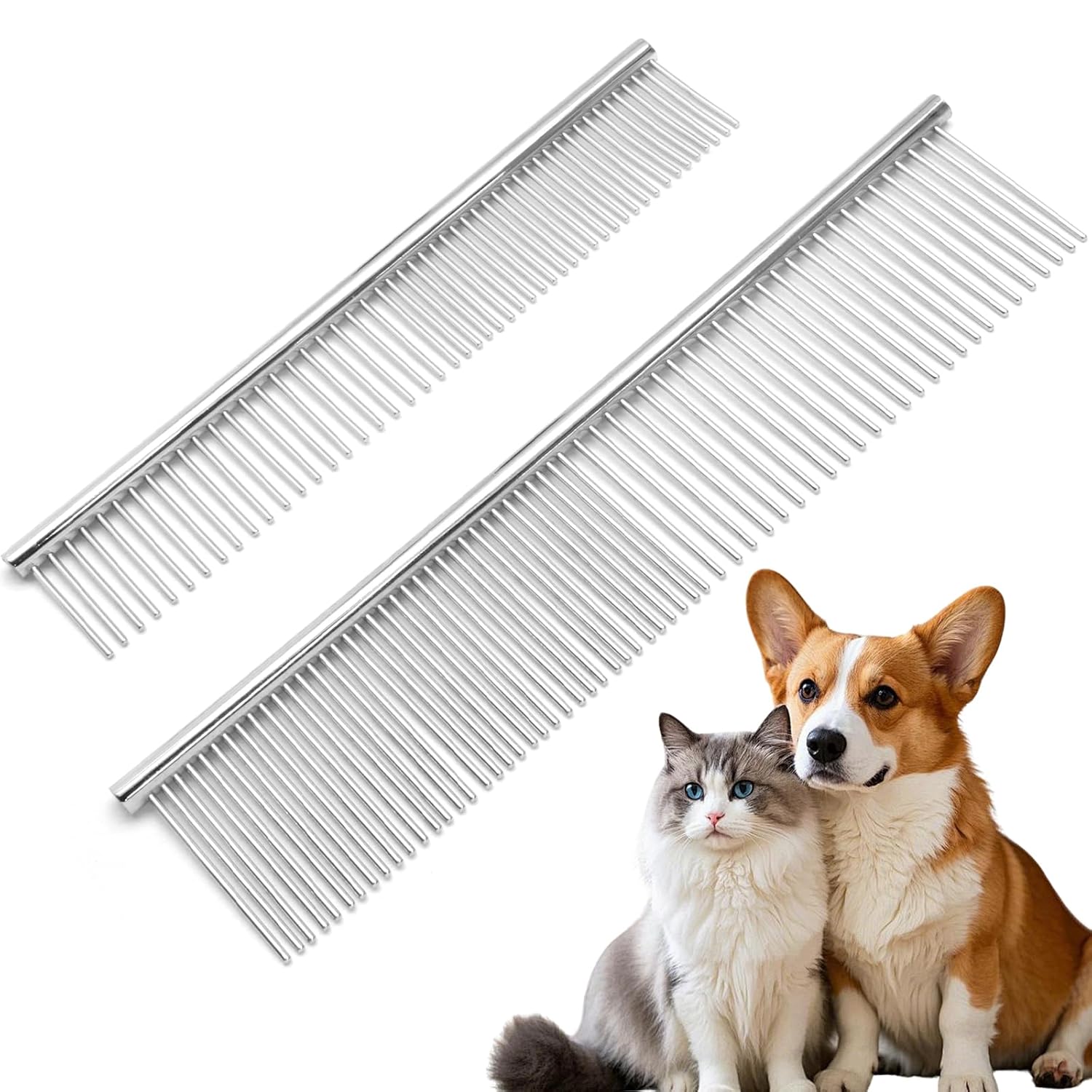 Biaungdo 2 Pcs Dog Grooming Combs Set, Metal Dog Comb for Removing Tangles and Knot, Cat Brush Grooming Tool for Long Haired Pets - Image 1