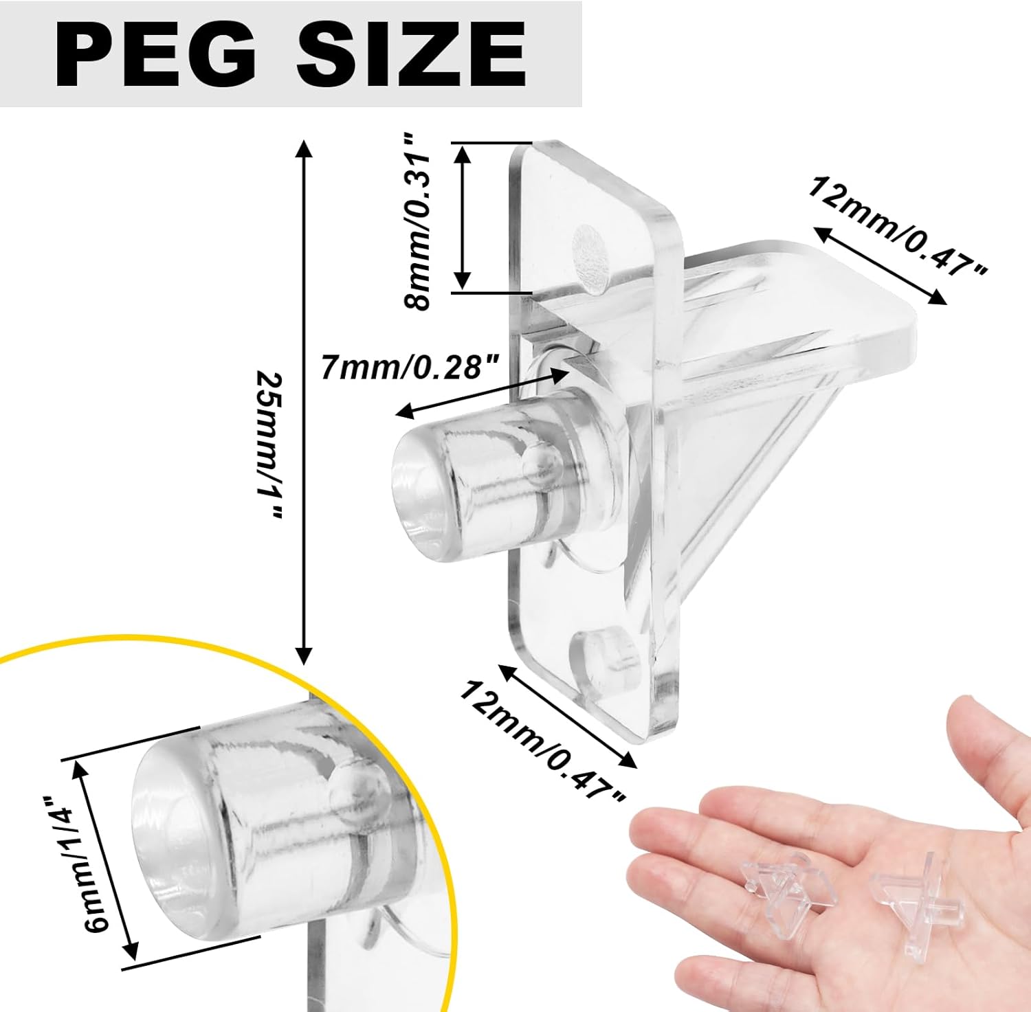 Biaungdo 25 Pcs Shelf Support Pegs, 1/4 Inch Clear Cabinet Shelf Pins Plastic Cabinet Shelf Pegs Clips for Kitchen Furniture Bookcase Closet Cabinets Furniture - Image 2
