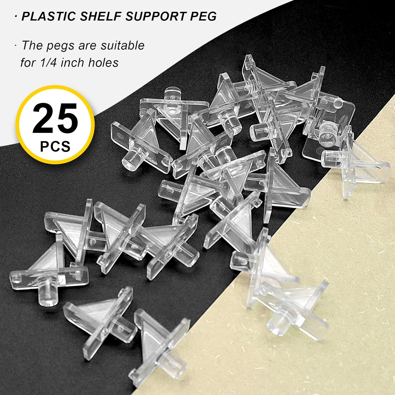 Biaungdo 25 Pcs Shelf Support Pegs, 1/4 Inch Clear Cabinet Shelf Pins Plastic Cabinet Shelf Pegs Clips for Kitchen Furniture Bookcase Closet Cabinets Furniture - Image 3