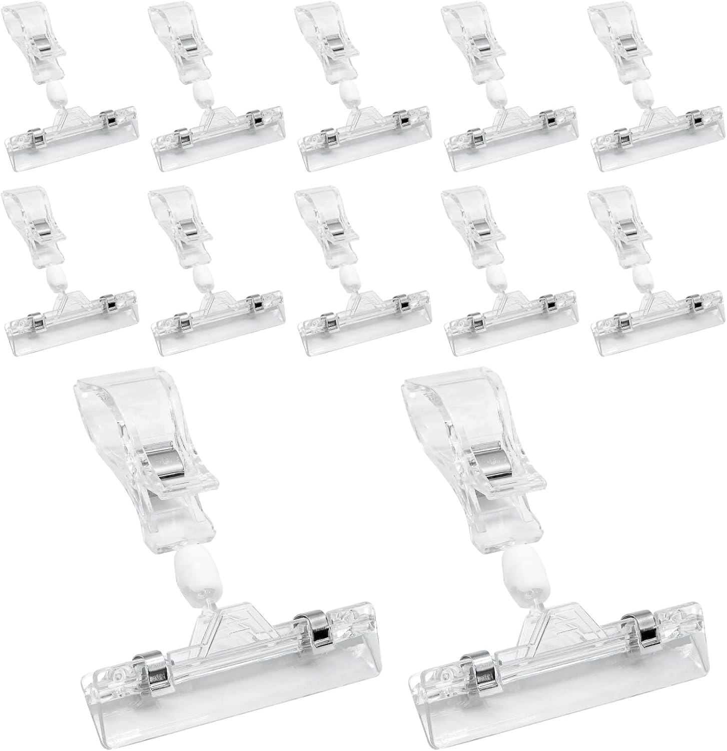 Biaungdo 12 Pcs Rotating Clip Swivel Sign Rotatable Holding Clamp, Clear Rotating Sign Clip Price Display Holder Clips for Shelves, Store, Business, Exhibition, Supermarkets - Image 1
