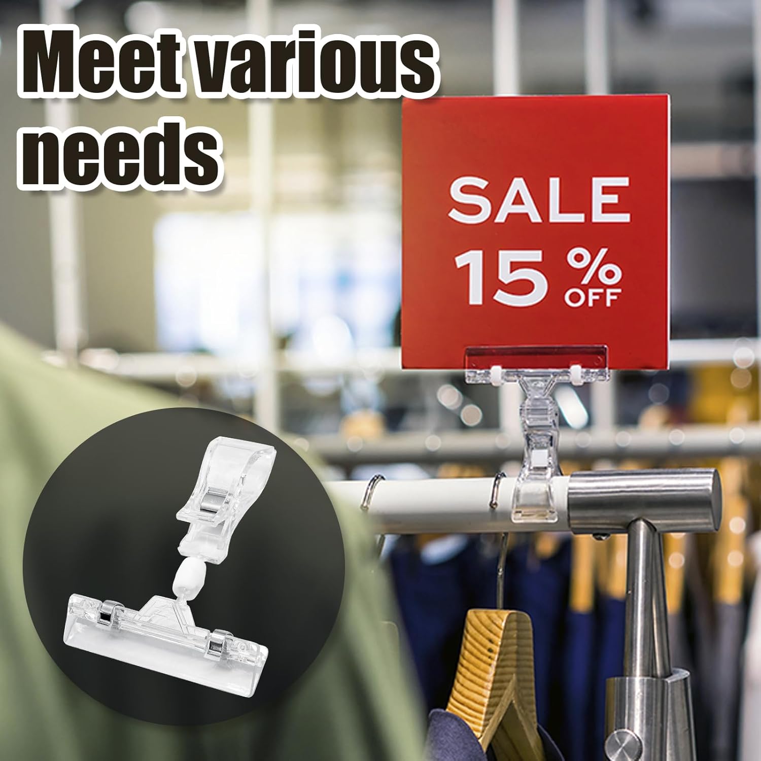 Biaungdo 12 Pcs Rotating Clip Swivel Sign Rotatable Holding Clamp, Clear Rotating Sign Clip Price Display Holder Clips for Shelves, Store, Business, Exhibition, Supermarkets - Image 2