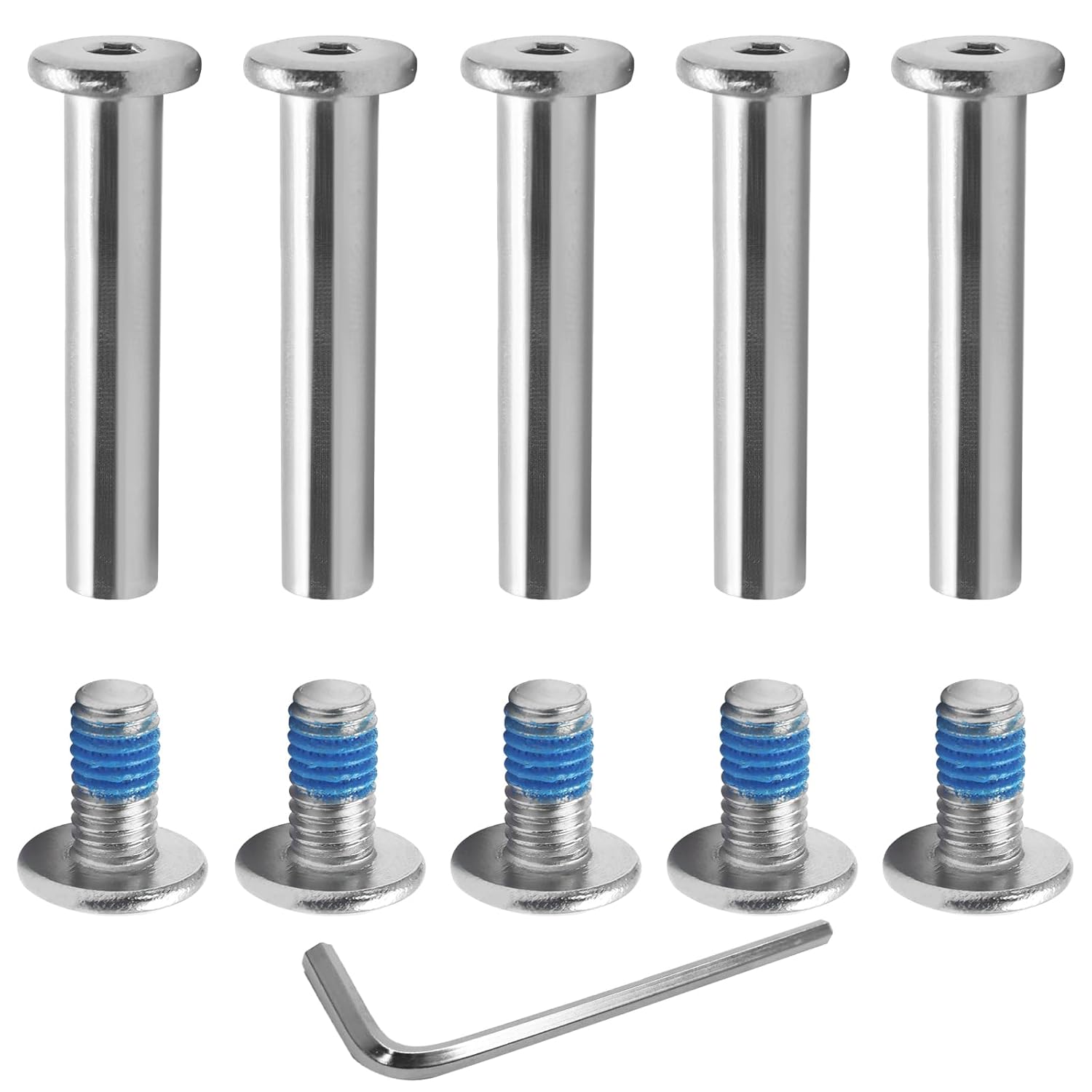 Biaungdo 5 Sets 32mm Inline Skate Wheels Screws, 6mm OD Inline Skate Replacement Bearings Roller Skating Screws Skating Wheel Axles Socket Screw with 1 Pack Installation Tool - Image 1