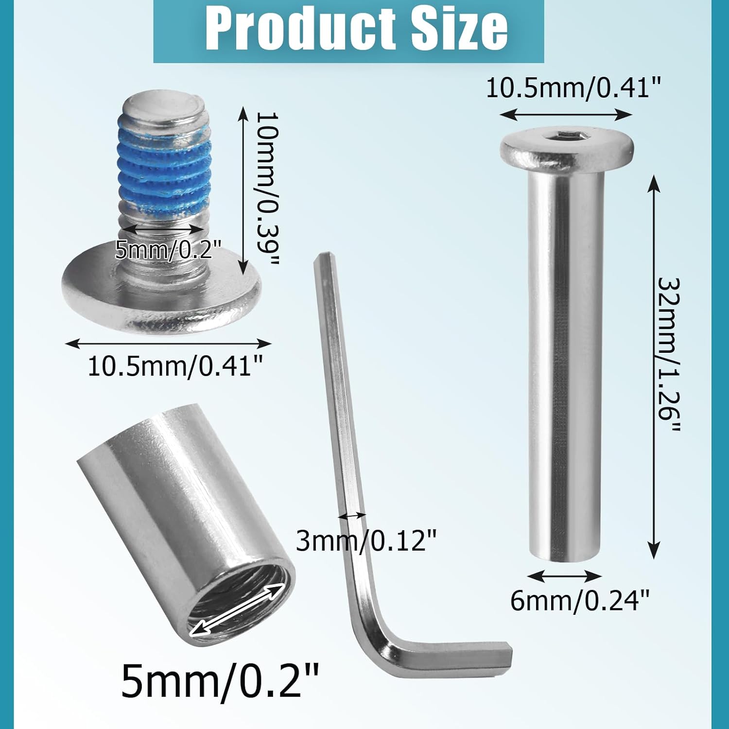 Biaungdo 5 Sets 32mm Inline Skate Wheels Screws, 6mm OD Inline Skate Replacement Bearings Roller Skating Screws Skating Wheel Axles Socket Screw with 1 Pack Installation Tool - Image 2