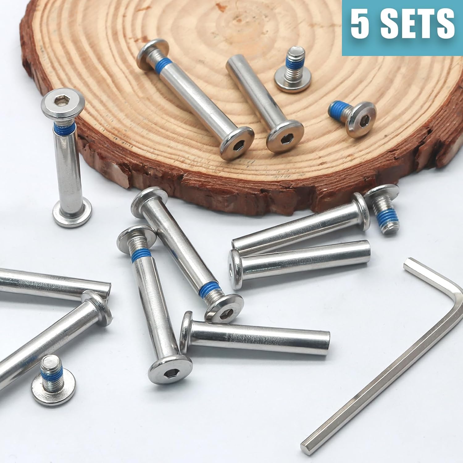 Biaungdo 5 Sets 32mm Inline Skate Wheels Screws, 6mm OD Inline Skate Replacement Bearings Roller Skating Screws Skating Wheel Axles Socket Screw with 1 Pack Installation Tool - Image 3